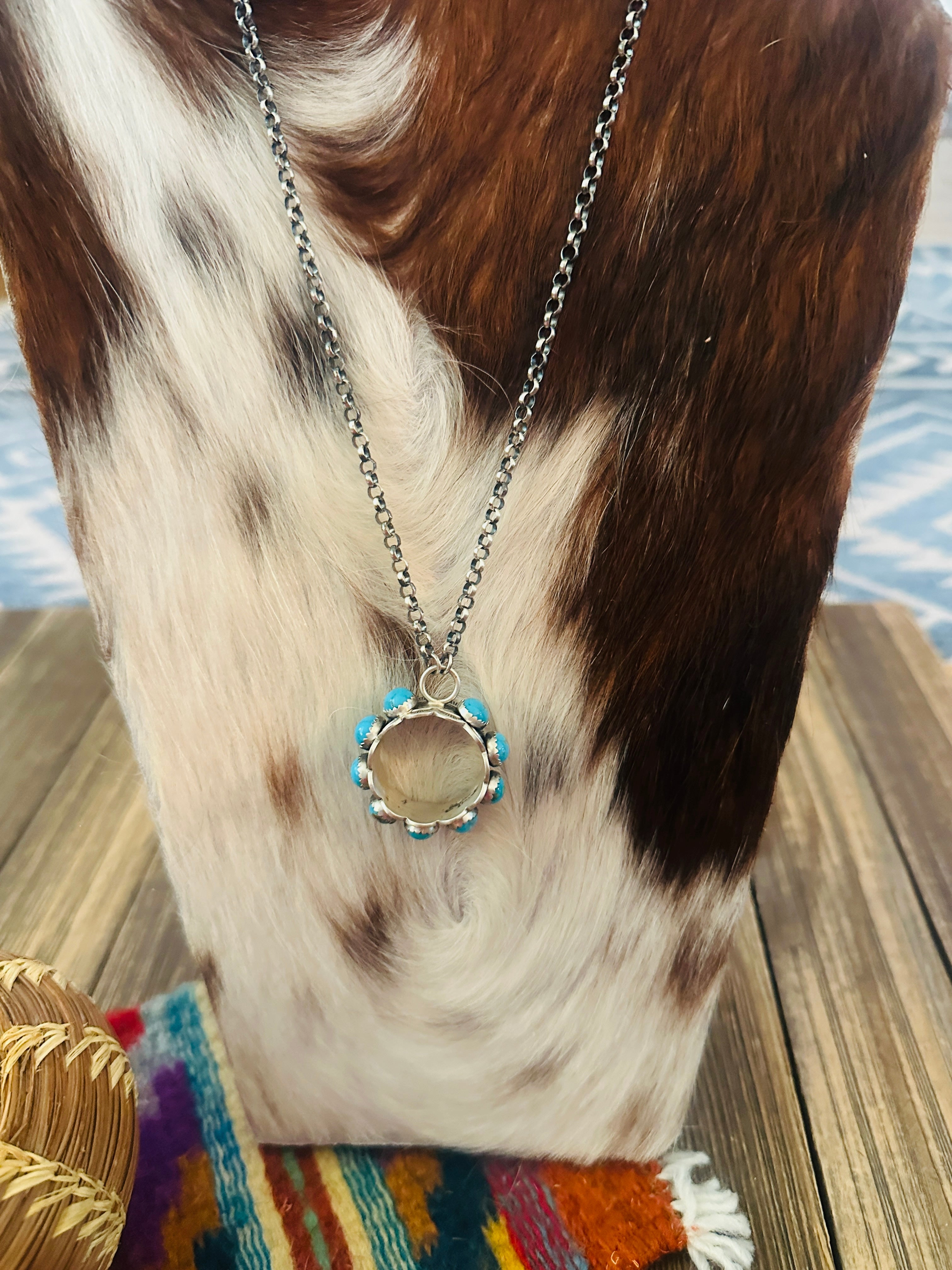 Handcrafted Turquoise & Sterling Silver Ring Necklace by Patrick Yazzie