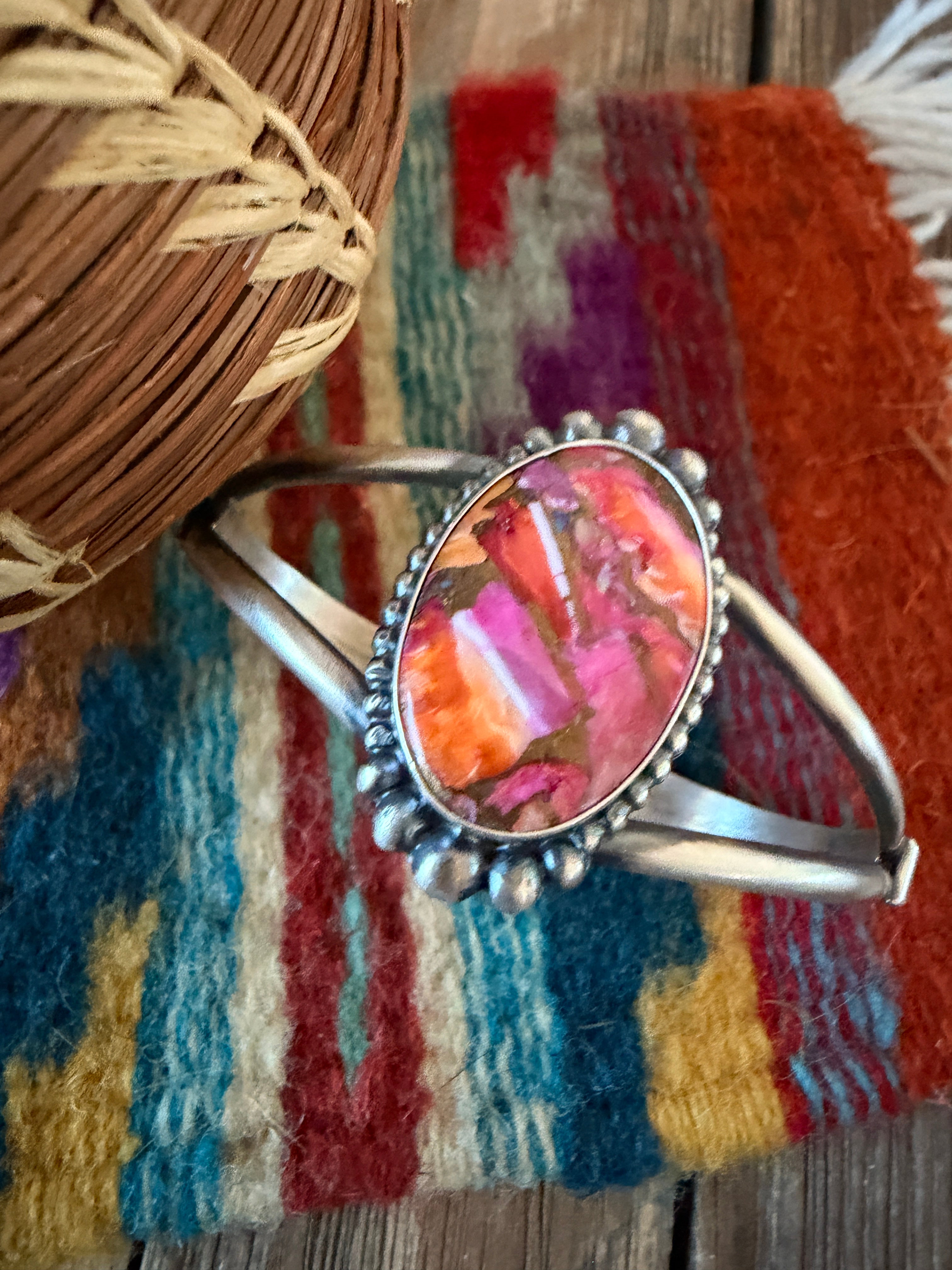 Handcrafted Pink Dream Mojave & Sterling Silver Cuff Bracelet