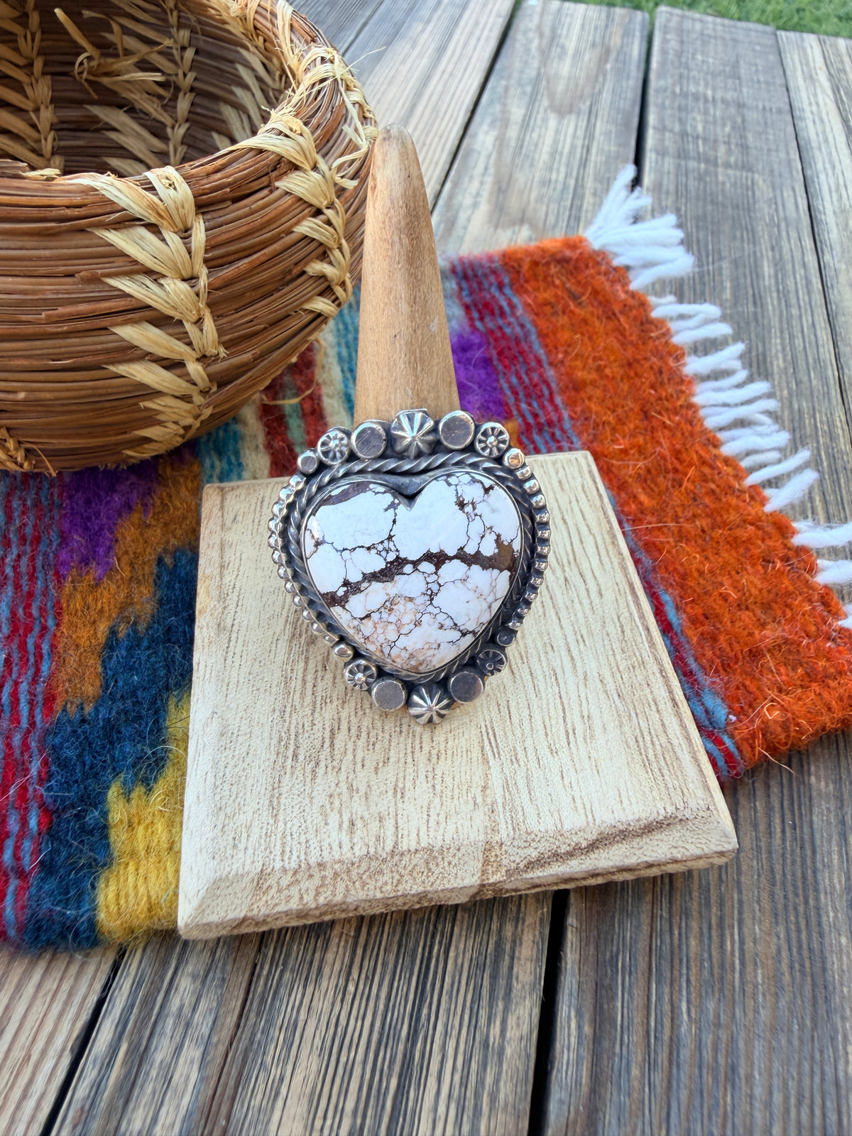 Handcrafted Wild Horse & Sterling Silver Heart Ring 9 by Rosella Paxson