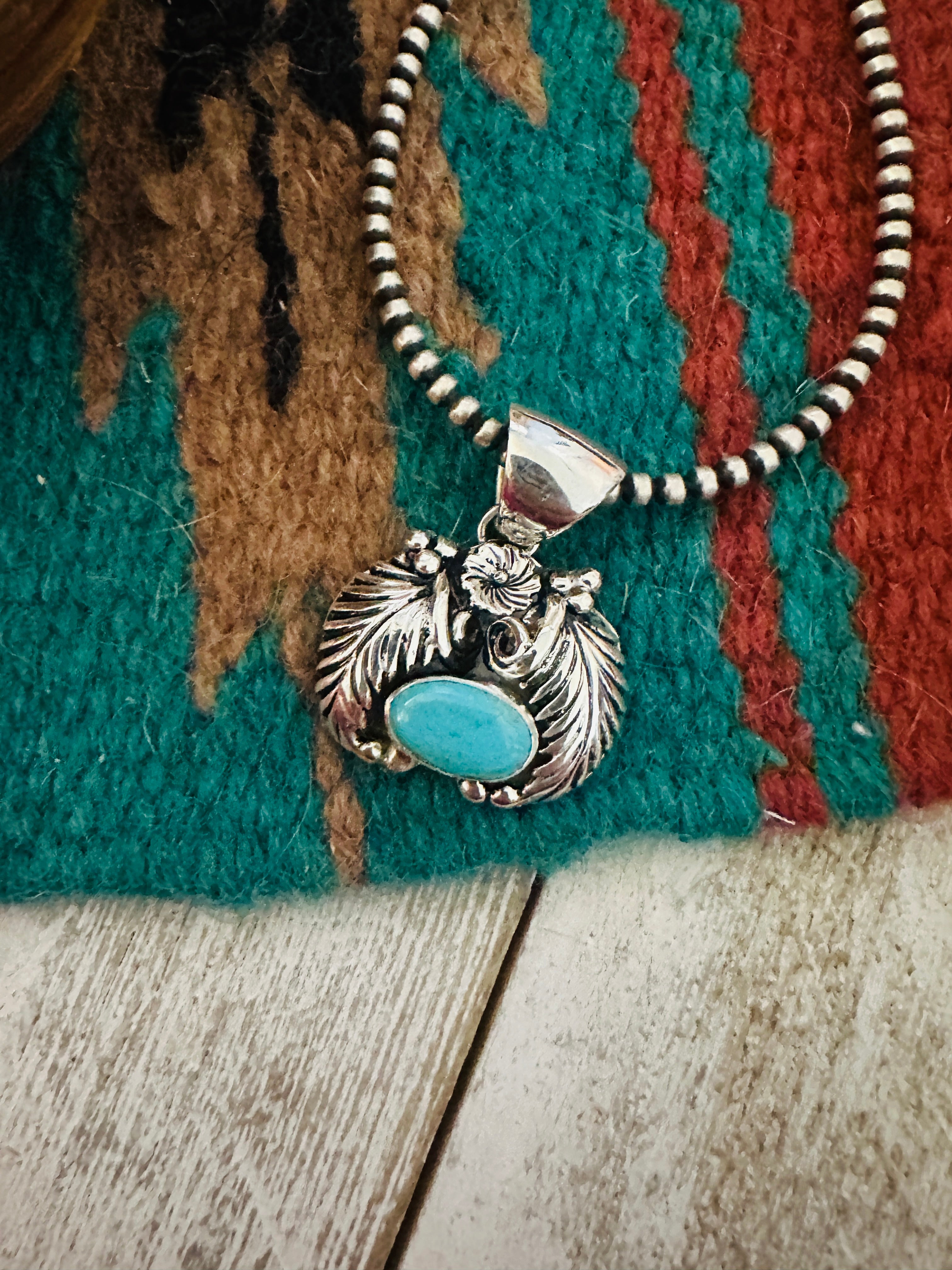 Navajo Turquoise & Sterling Silver Leaf Pendant