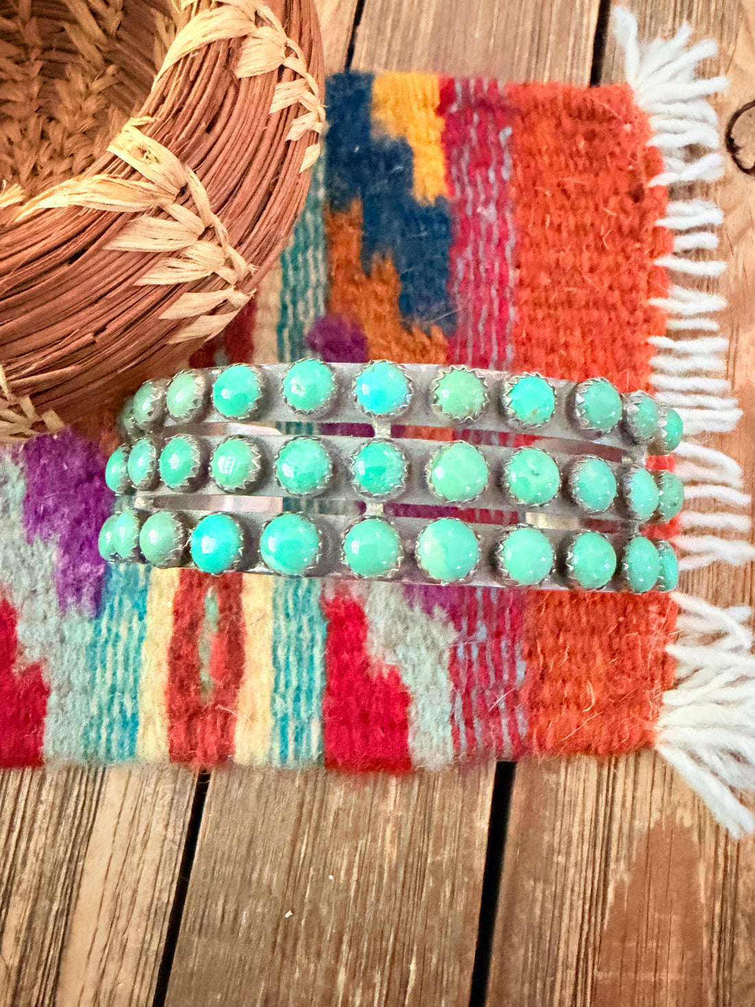 Handcrafted Sterling Silver & Turquoise Cluster Cuff Bracelet by Marcella James
