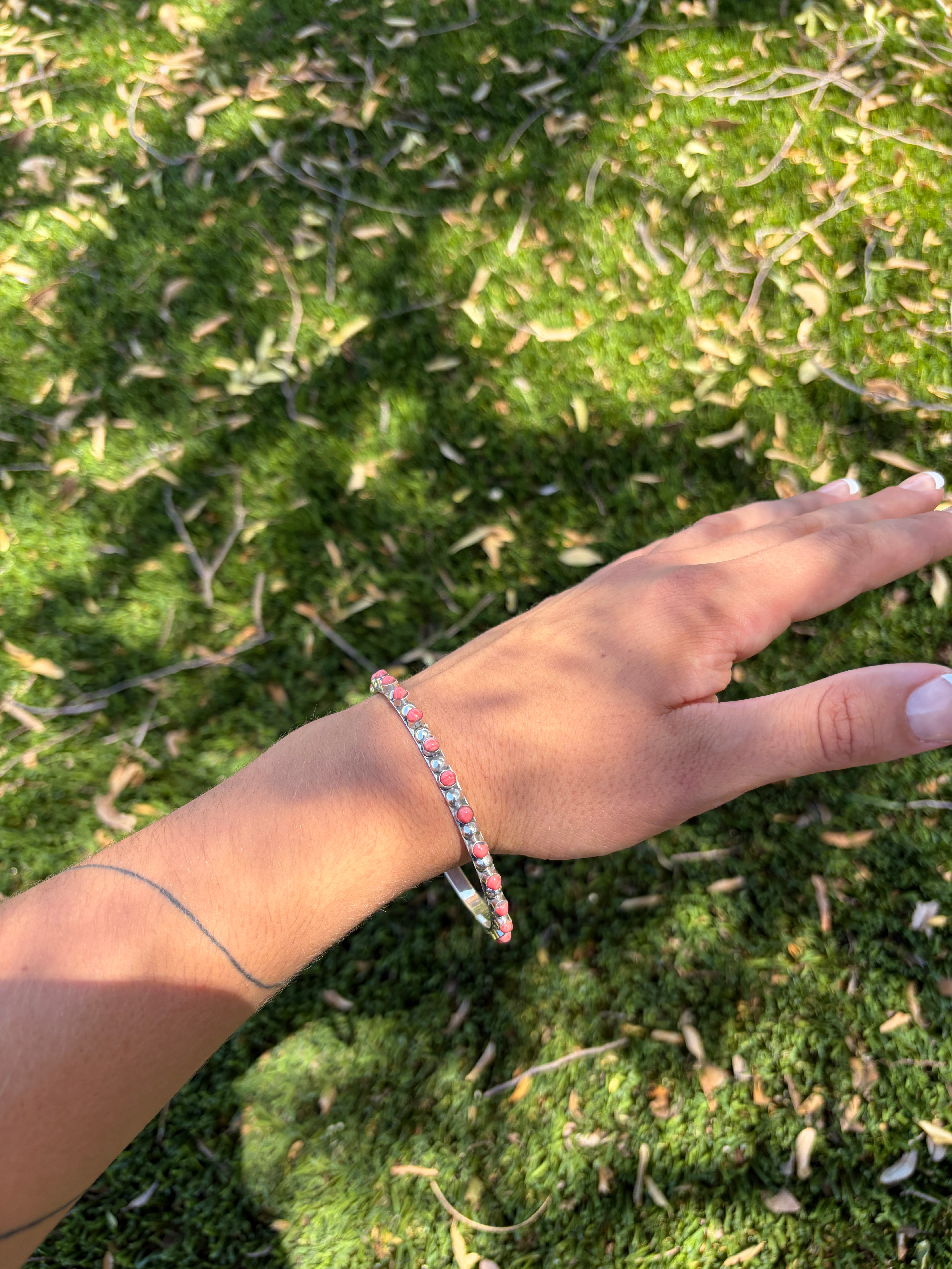 Handmade Coral & Sterling Silver Bangle Bracelet