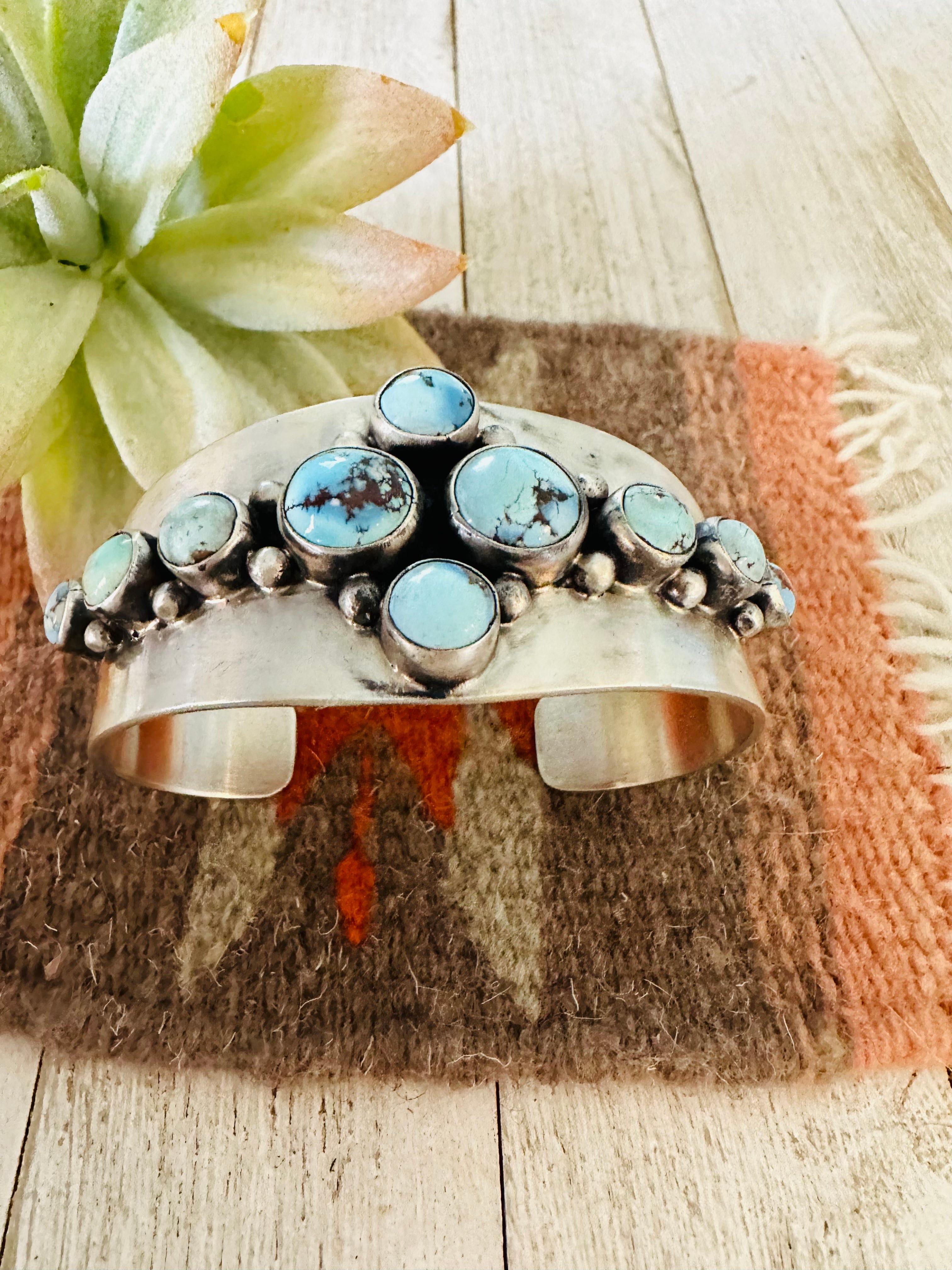 Navajo Golden Hills Turquoise & Sterling Silver Cuff Bracelet