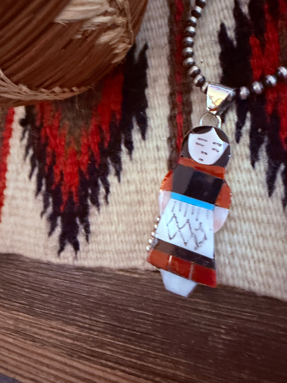 Handcrafted Sterling Silver & Multi Stone Inlay Maiden Girl Pendant