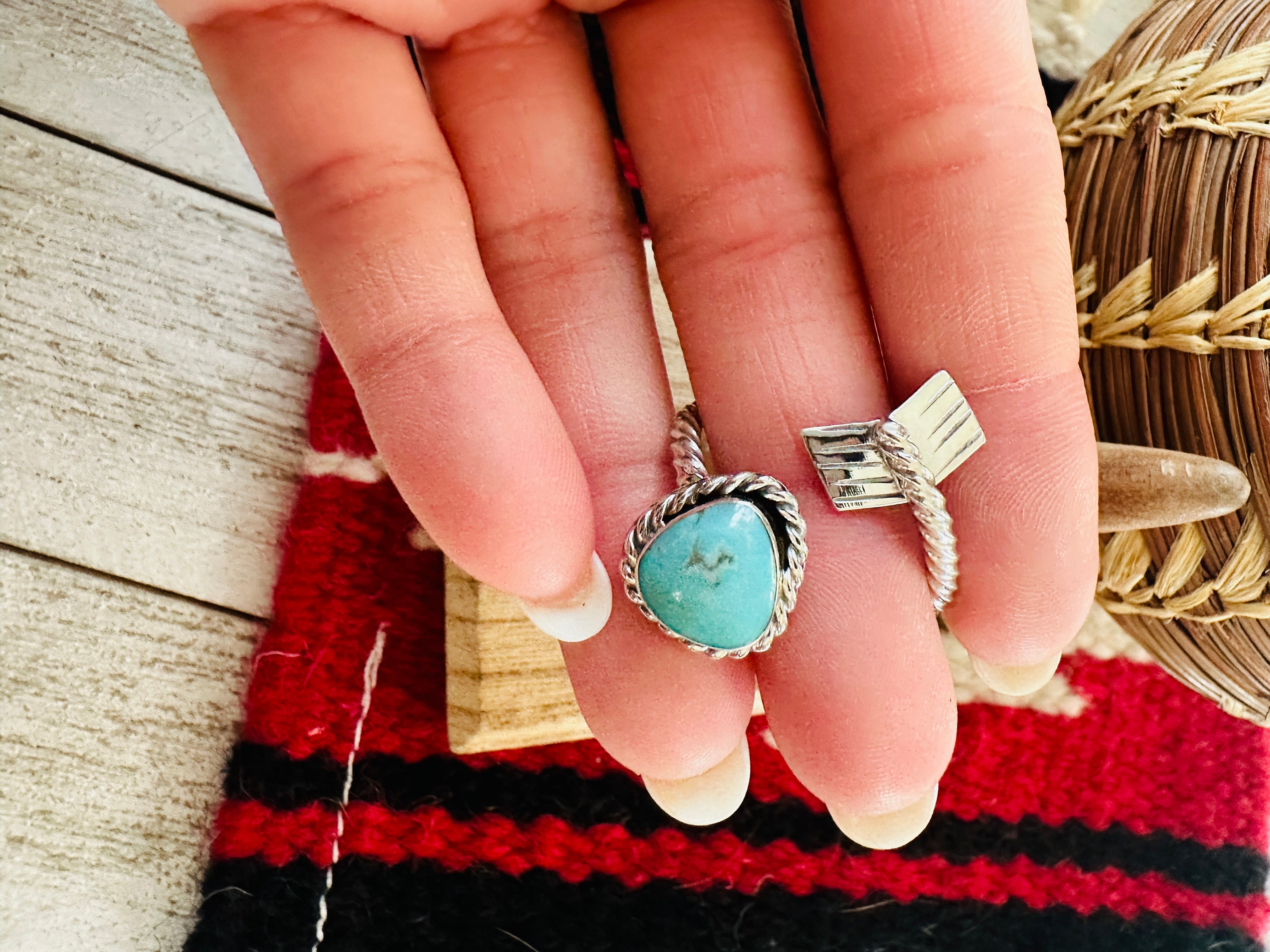 Navajo Sterling Silver & Turquoise Adjustable Arrow Ring