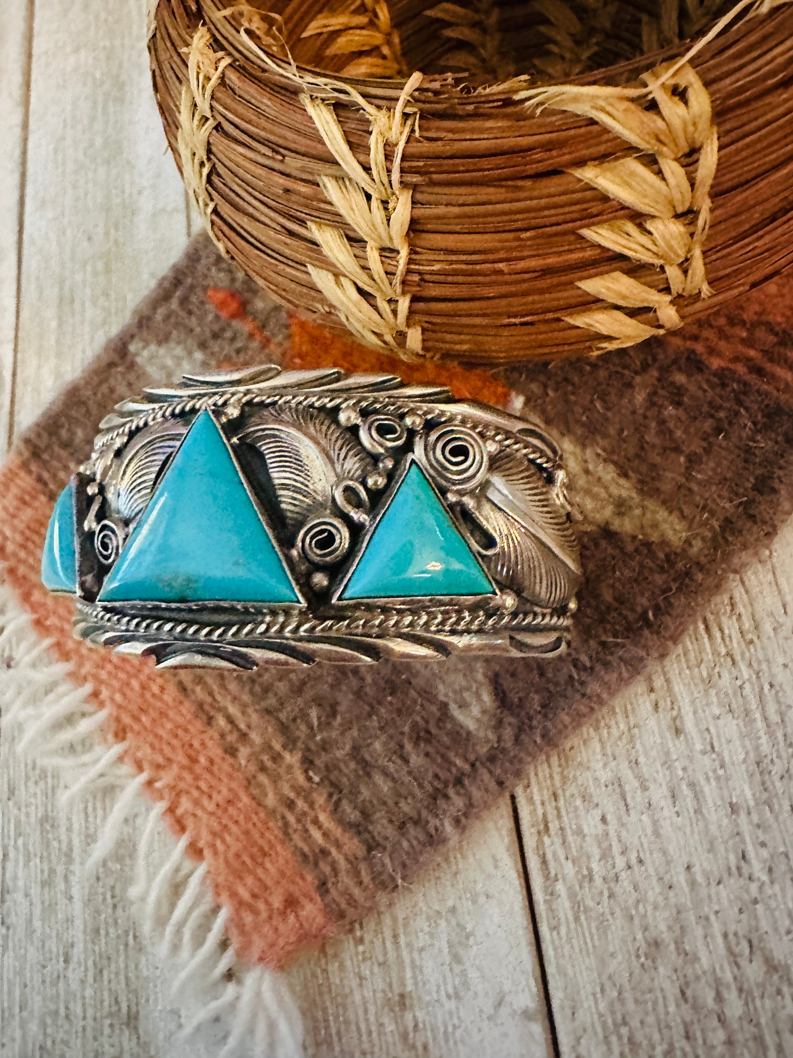 Handcrafted Old Pawn Turquoise & Sterling Silver Cuff Bracelet by Darrell Morgan /