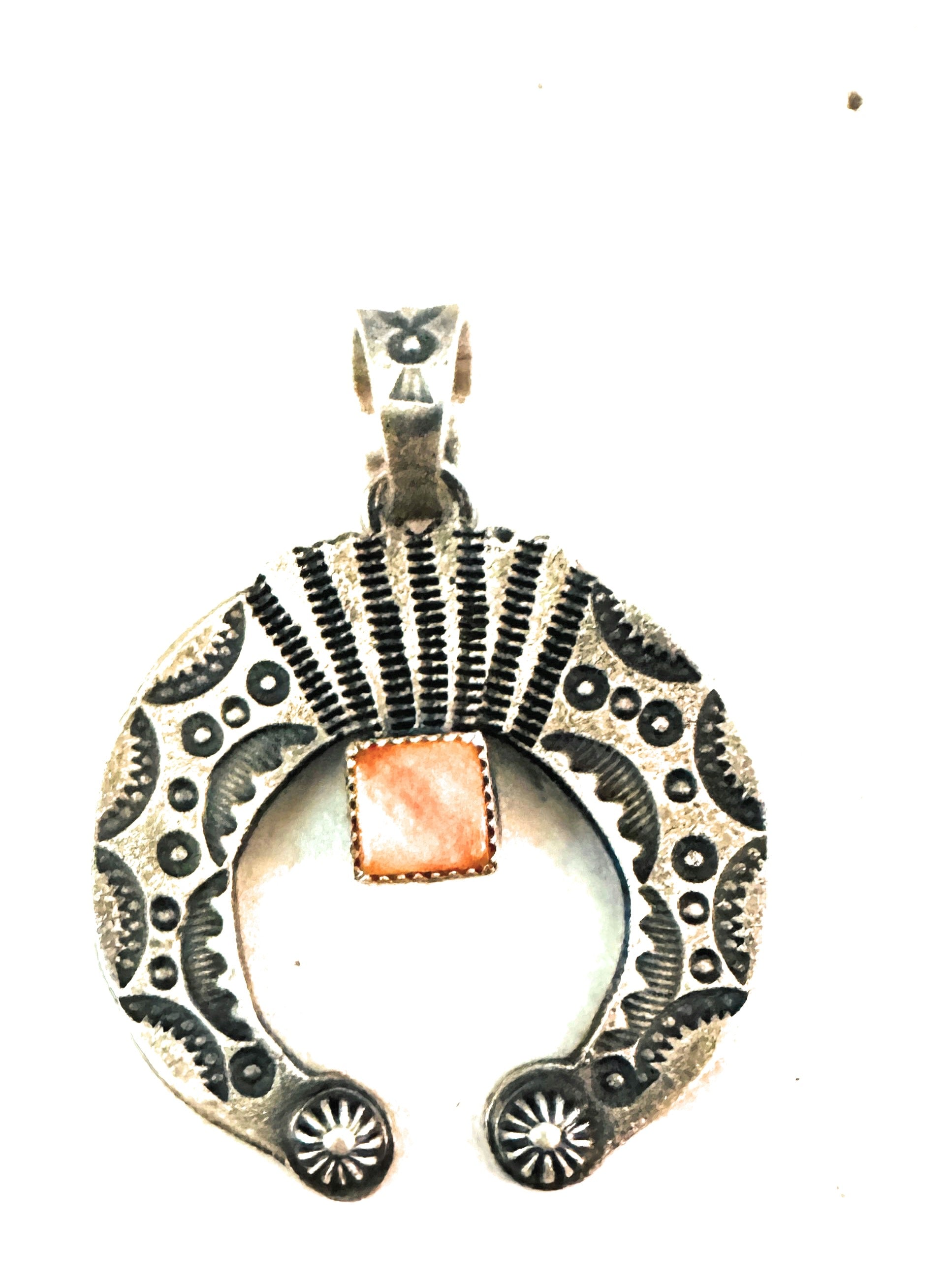 Navajo Sterling Silver & Orange Spiny Naja Pendant by Kevin Billah