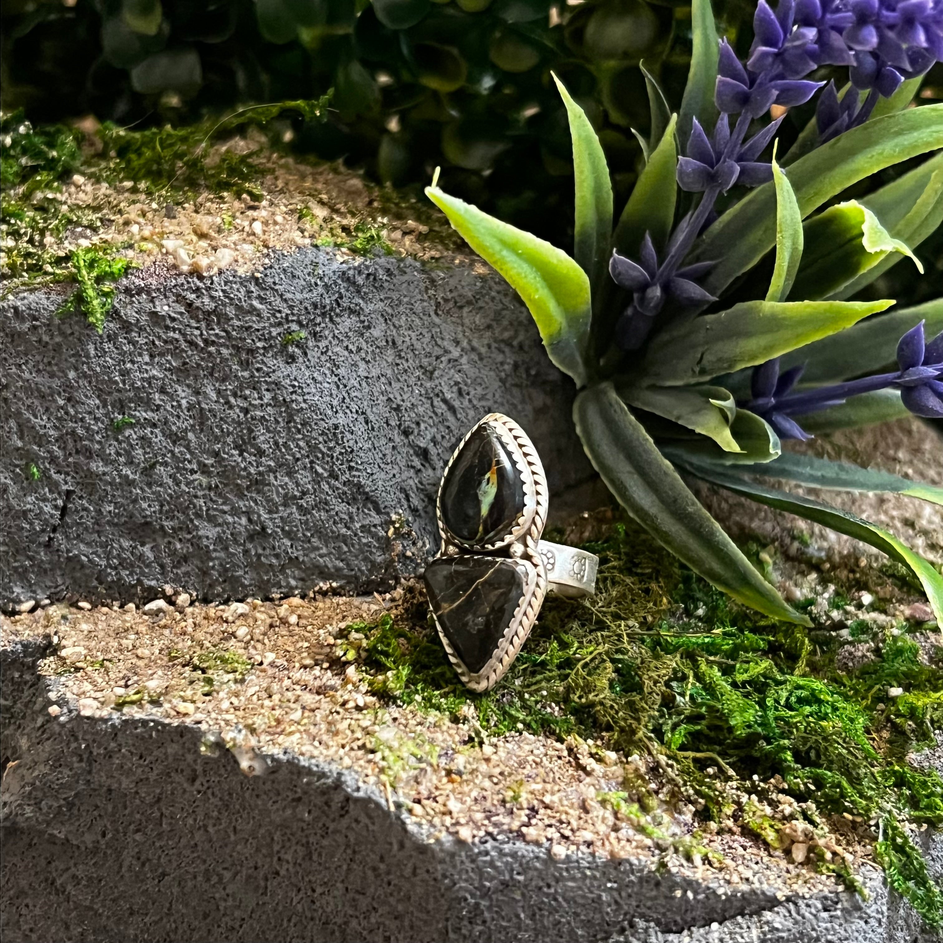 Handmade Sterling Silver & Black Jack Adjustable Ring