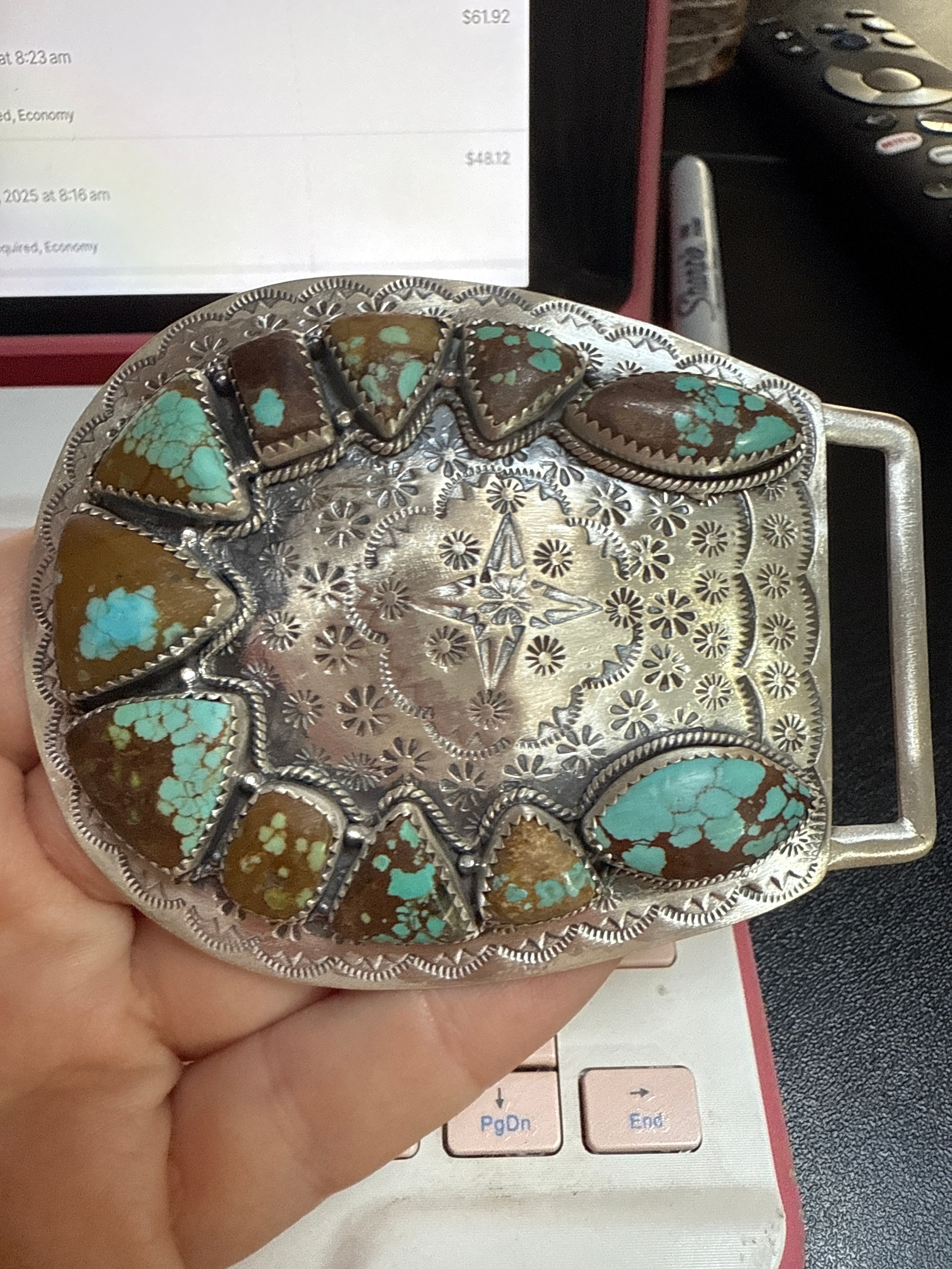 Handmade Sterling Silver Multi Stone Buckle with Signed Nizhoni