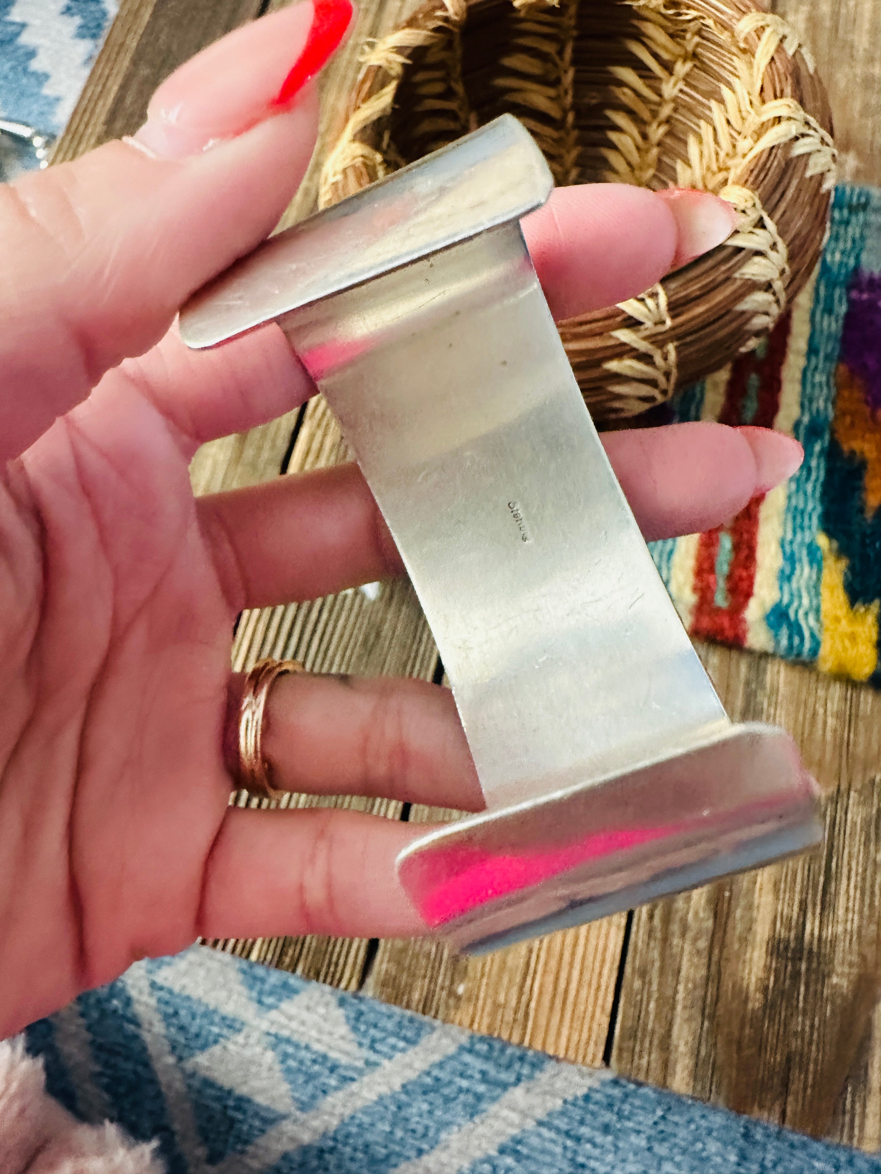 Handcrafted Old Pawn Sterling Silver & Turquoise Needlepoint Cuff Bracelet