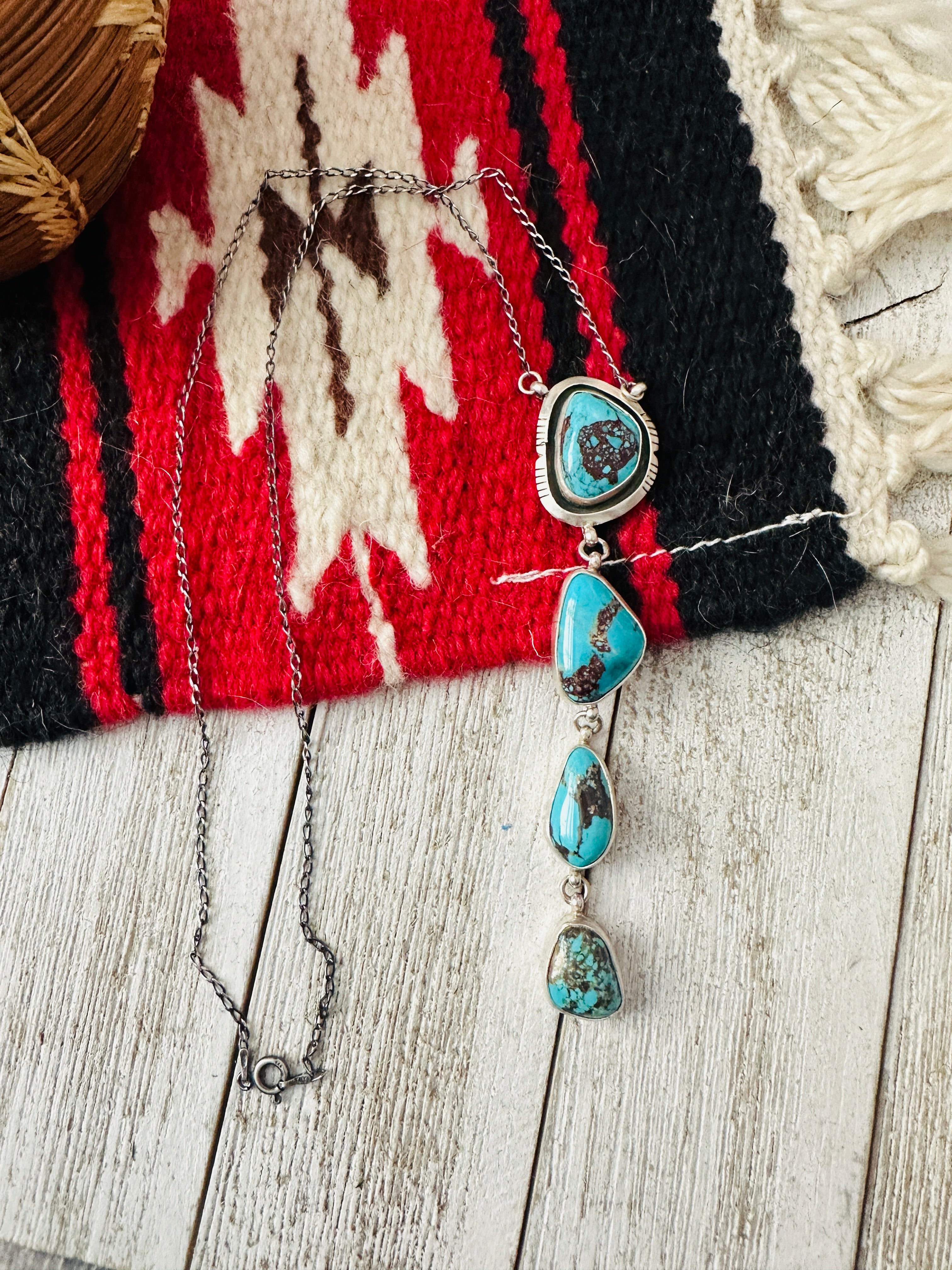 Navajo Sterling Silver & Turquoise Lariat Necklace