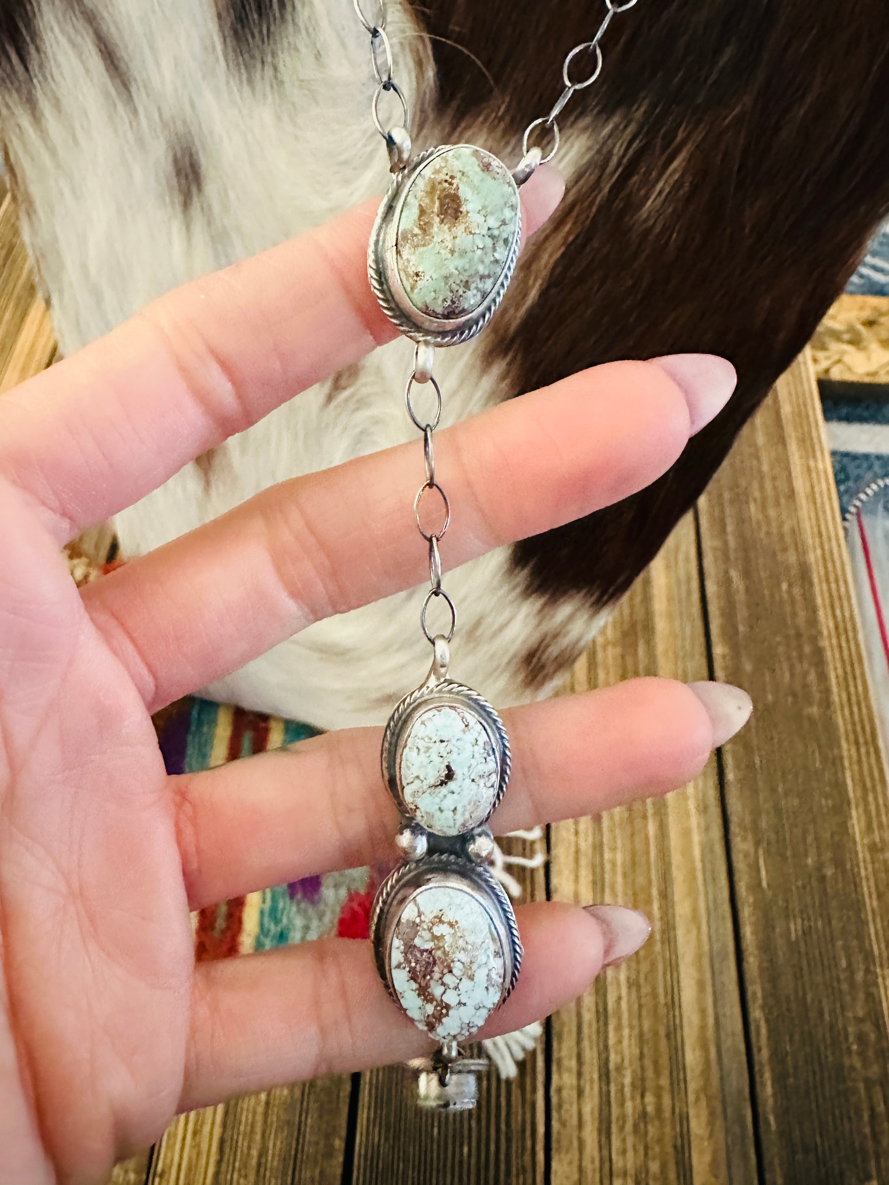 Handcrafted Dry Creek Turquoise & Sterling Silver Lariat Necklace