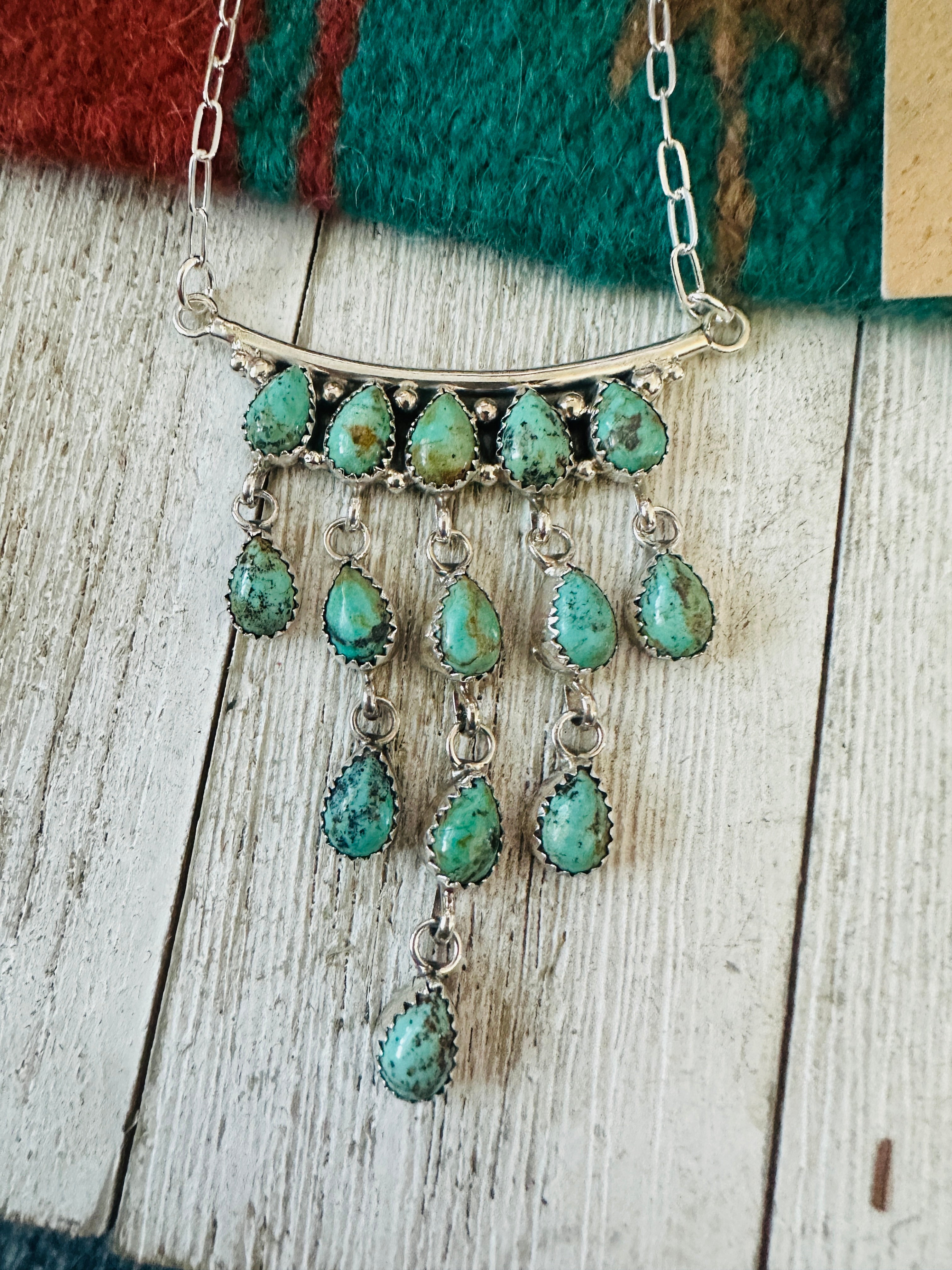 Handcrafted Sterling Silver & Turquoise Chandelier Necklace and Earring Set