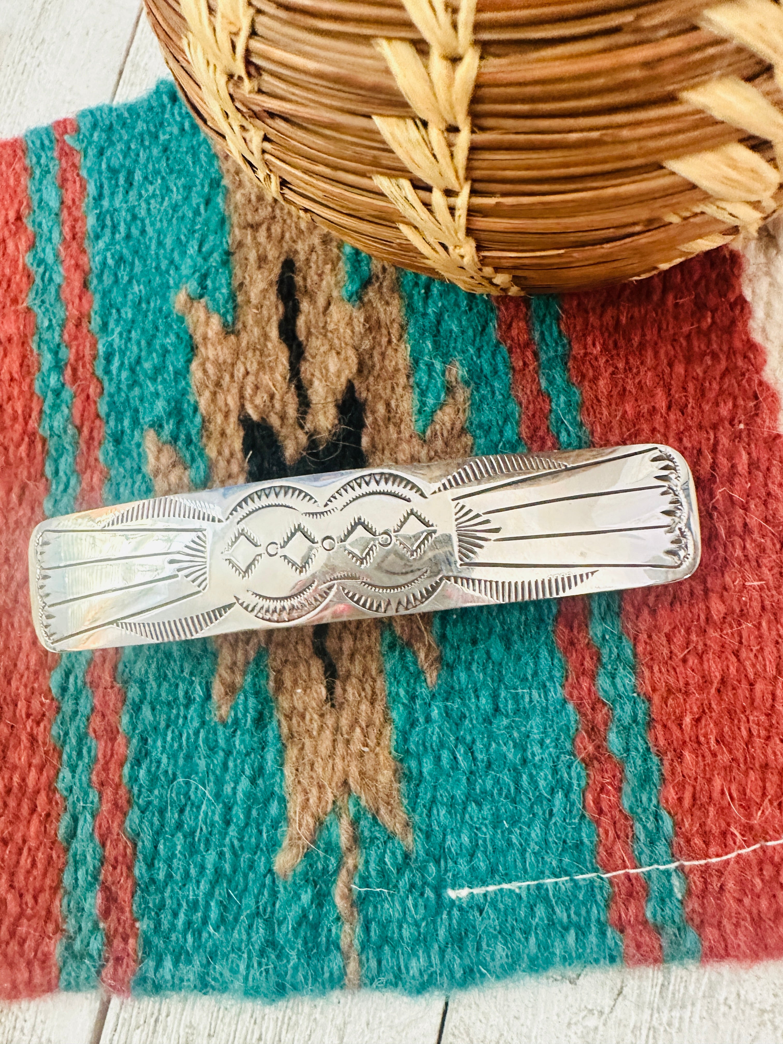 Navajo Hand Stamped Sterling Silver Hair Barrette