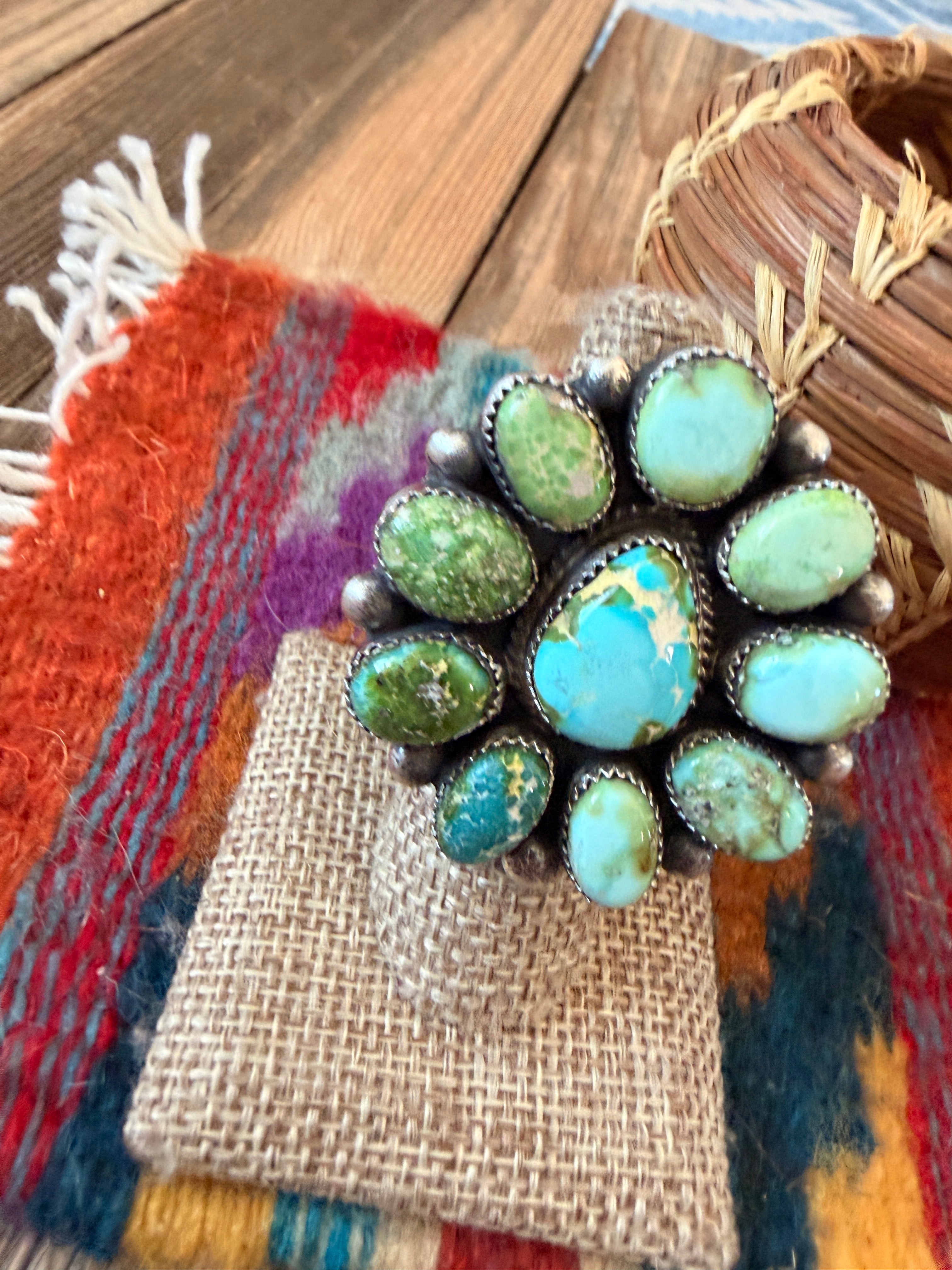 Handcrafted Sonoran Mountain Turquoise & Sterling Silver Cluster Adjustable Ring