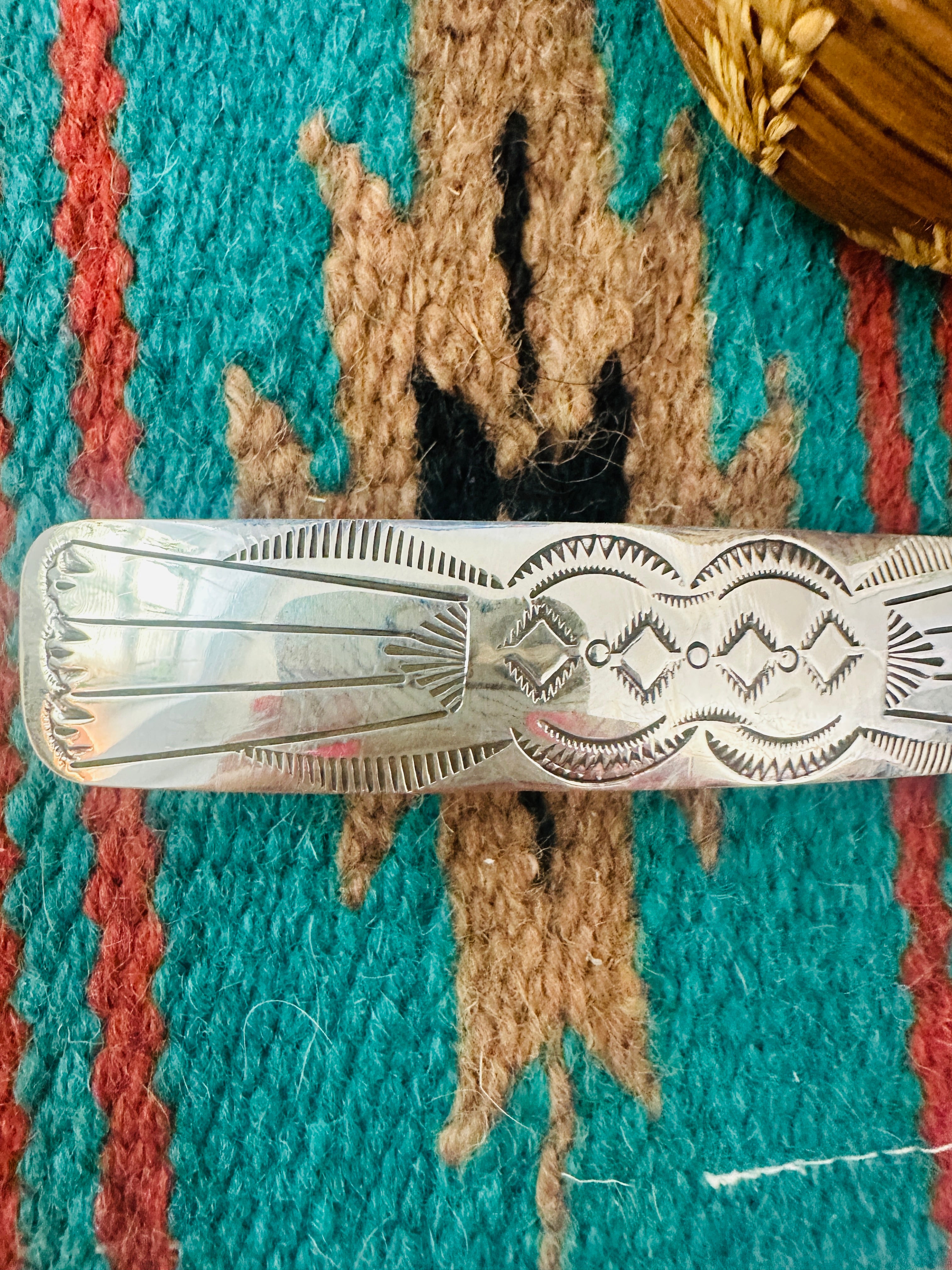 Navajo Hand Stamped Sterling Silver Hair Barrette