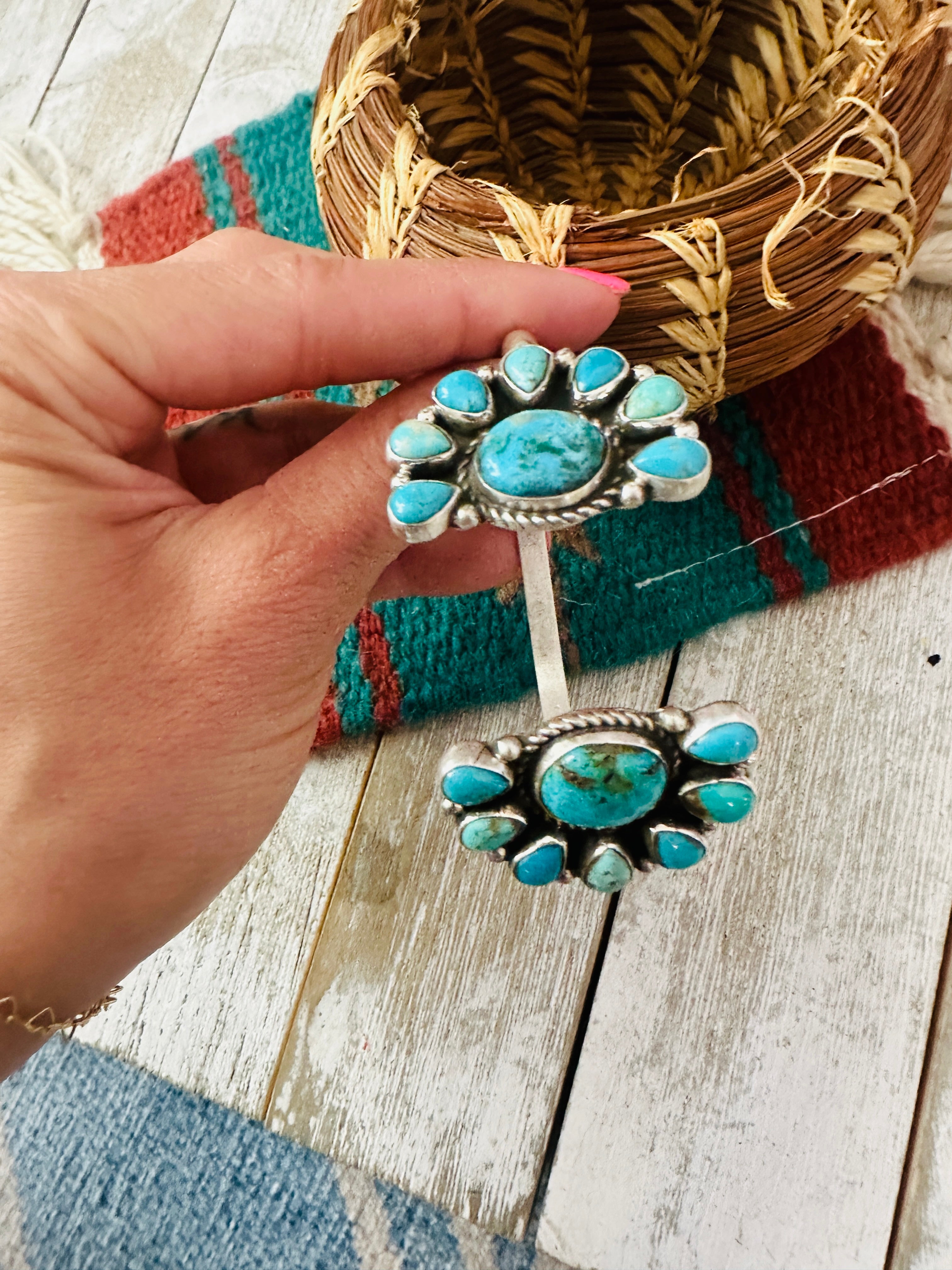 Handcrafted Turquoise & Sterling Silver Floating Cuff Bracelet /