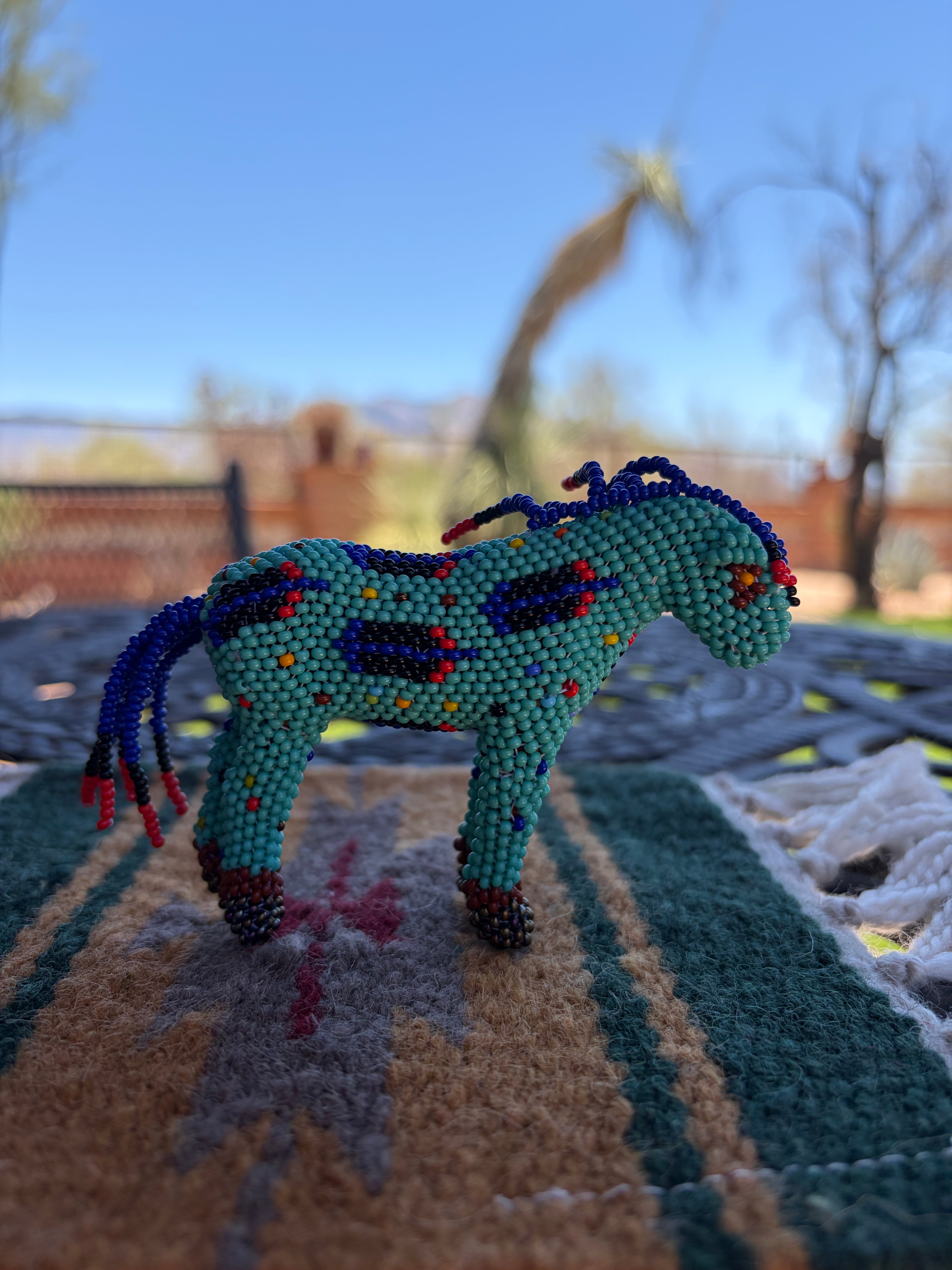 Handmade Peyote Stitched Horse Figurine- Turquoise 13