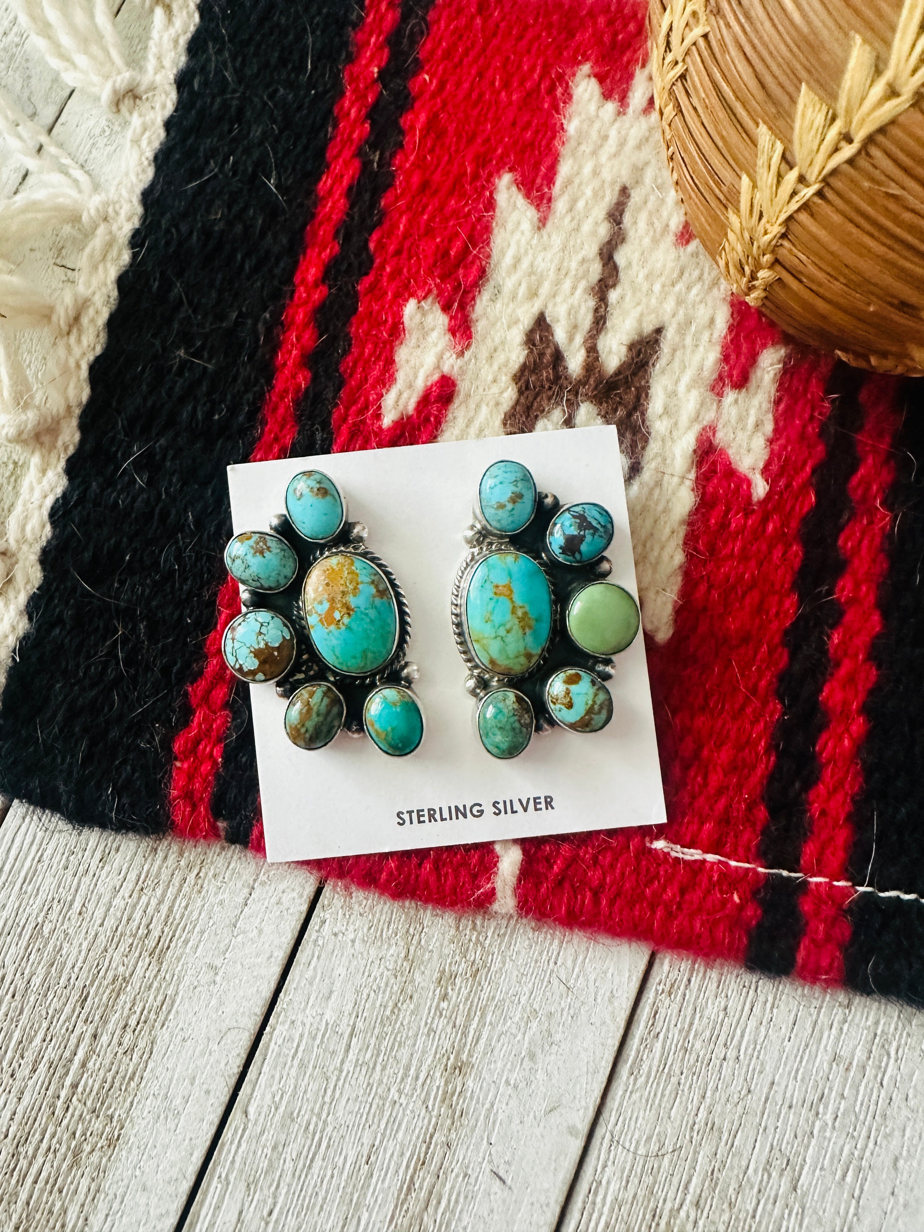 Navajo Sterling Silver & Turquoise Cluster Post Earrings