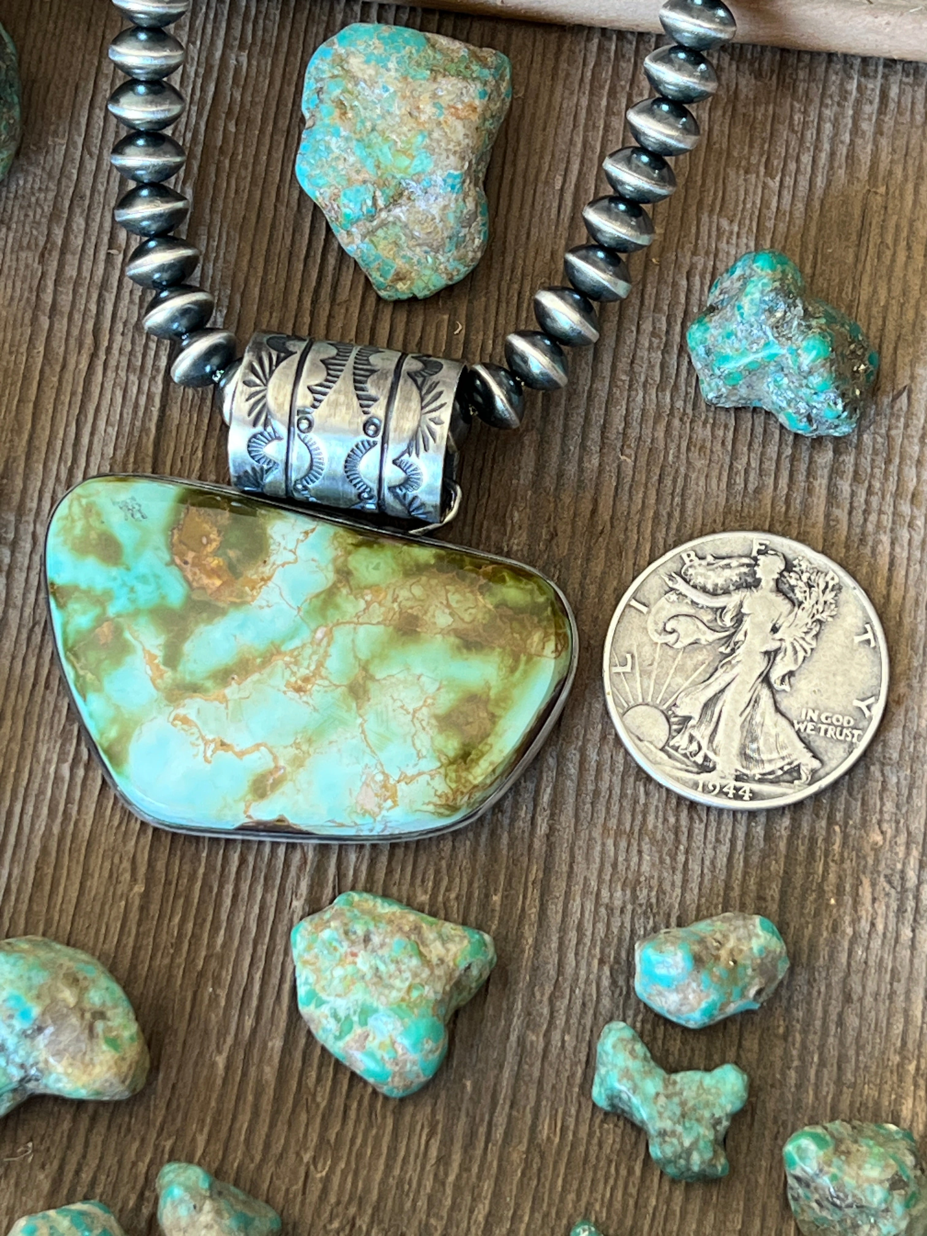 Handcrafted Sterling Silver and Royston Turquoise Solo Pendant by Angela Martin
