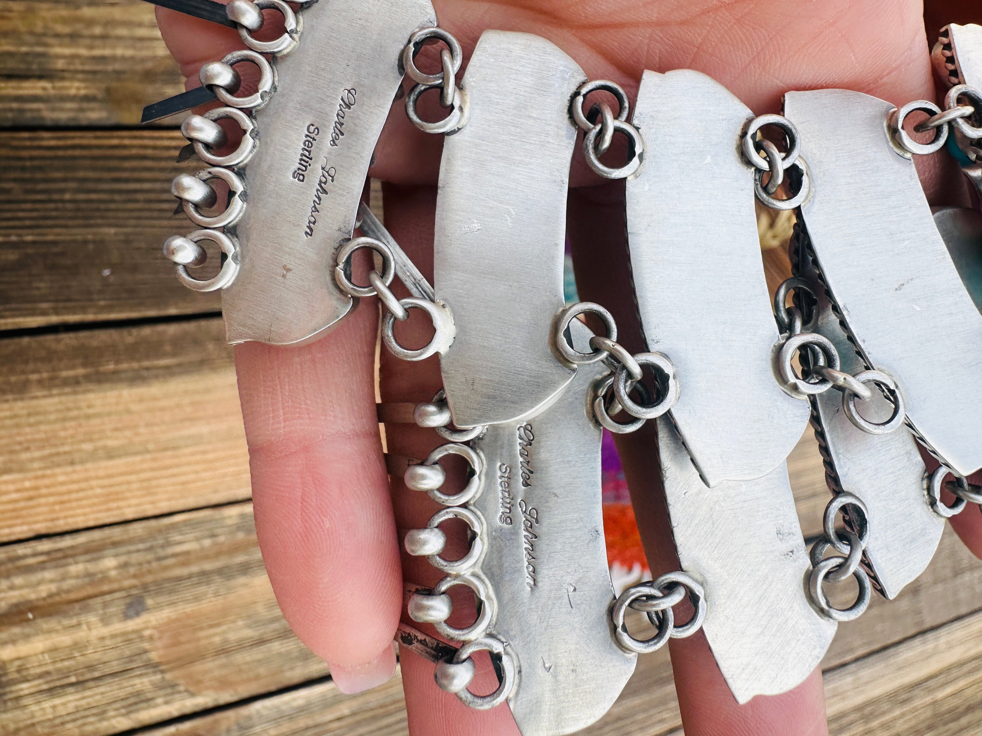 Handcrafted Turquoise, Pink Conch & Sterling Silver Chandelier Dangle Earrings by Charles Johnson
