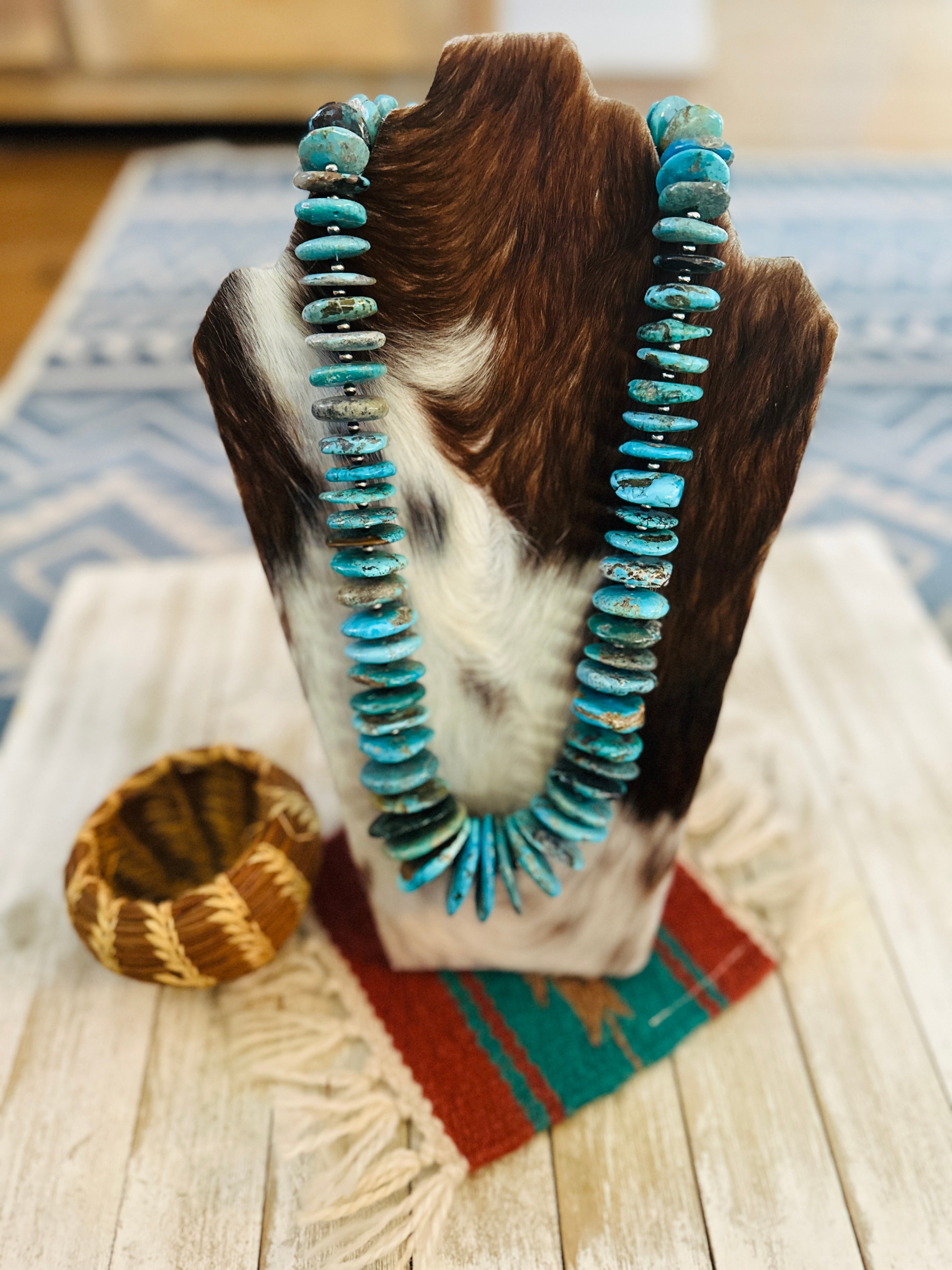 Handcrafted Rolled Turquoise & Sterling Silver Beaded Necklace