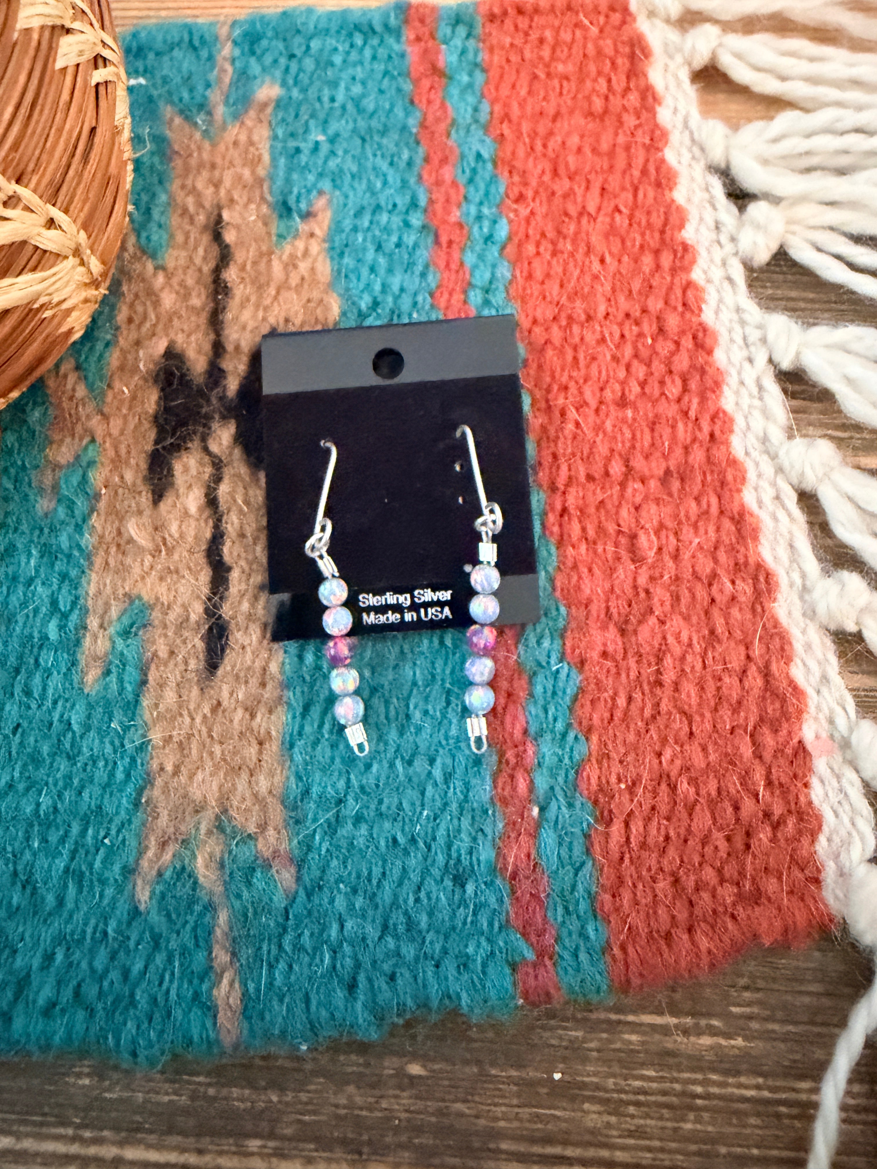 Handmade Sterling Silver and Fire Opal Beaded Dangle Earrings