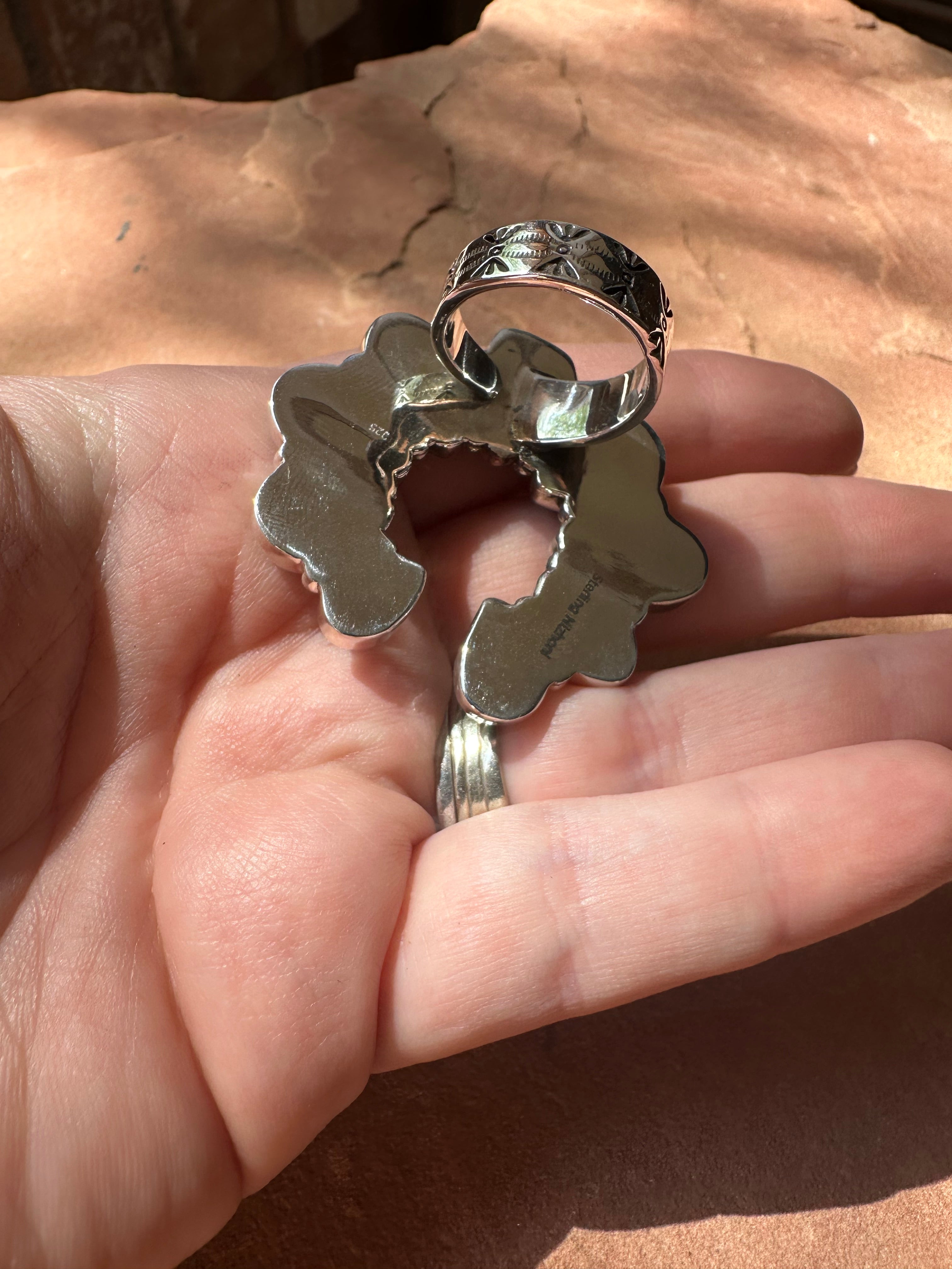 Handmade Sonoran Turquoise And Sterling Silver Adjustable Naja Ring