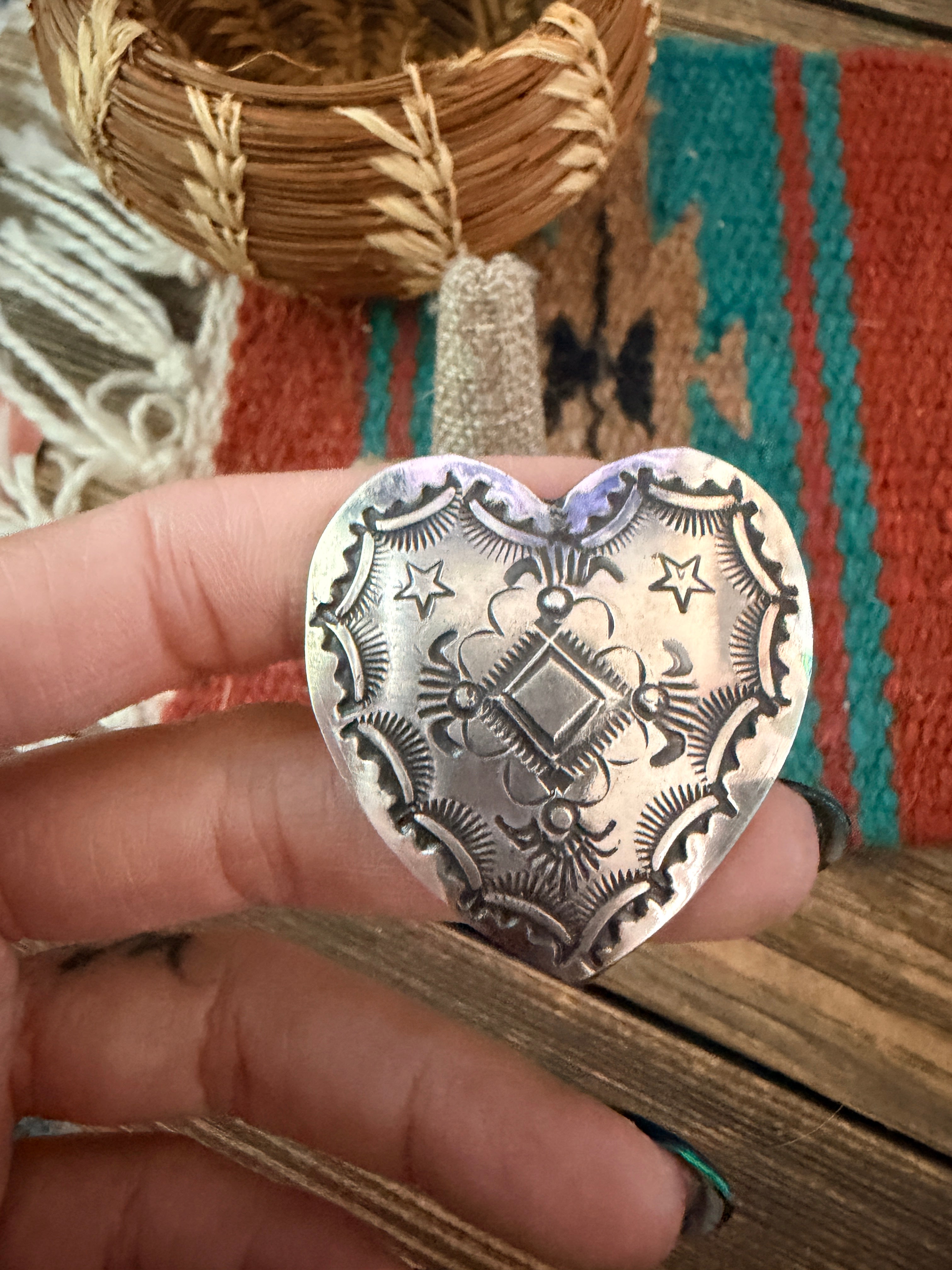 Handcrafted Sterling Silver Adjustable Heart Concho Ring by Vincent Platero