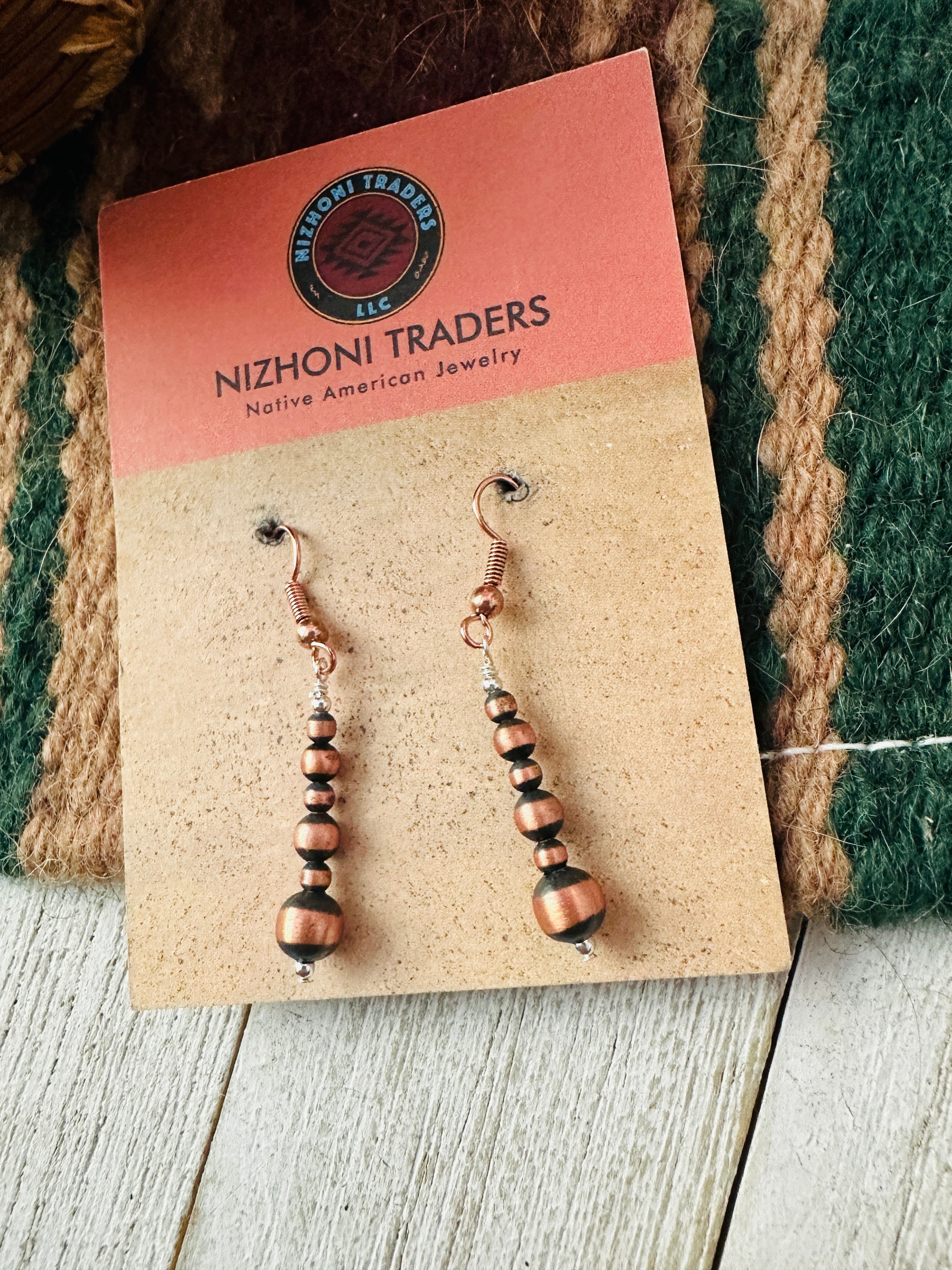 Navajo Copper Beaded Dangle Earrings