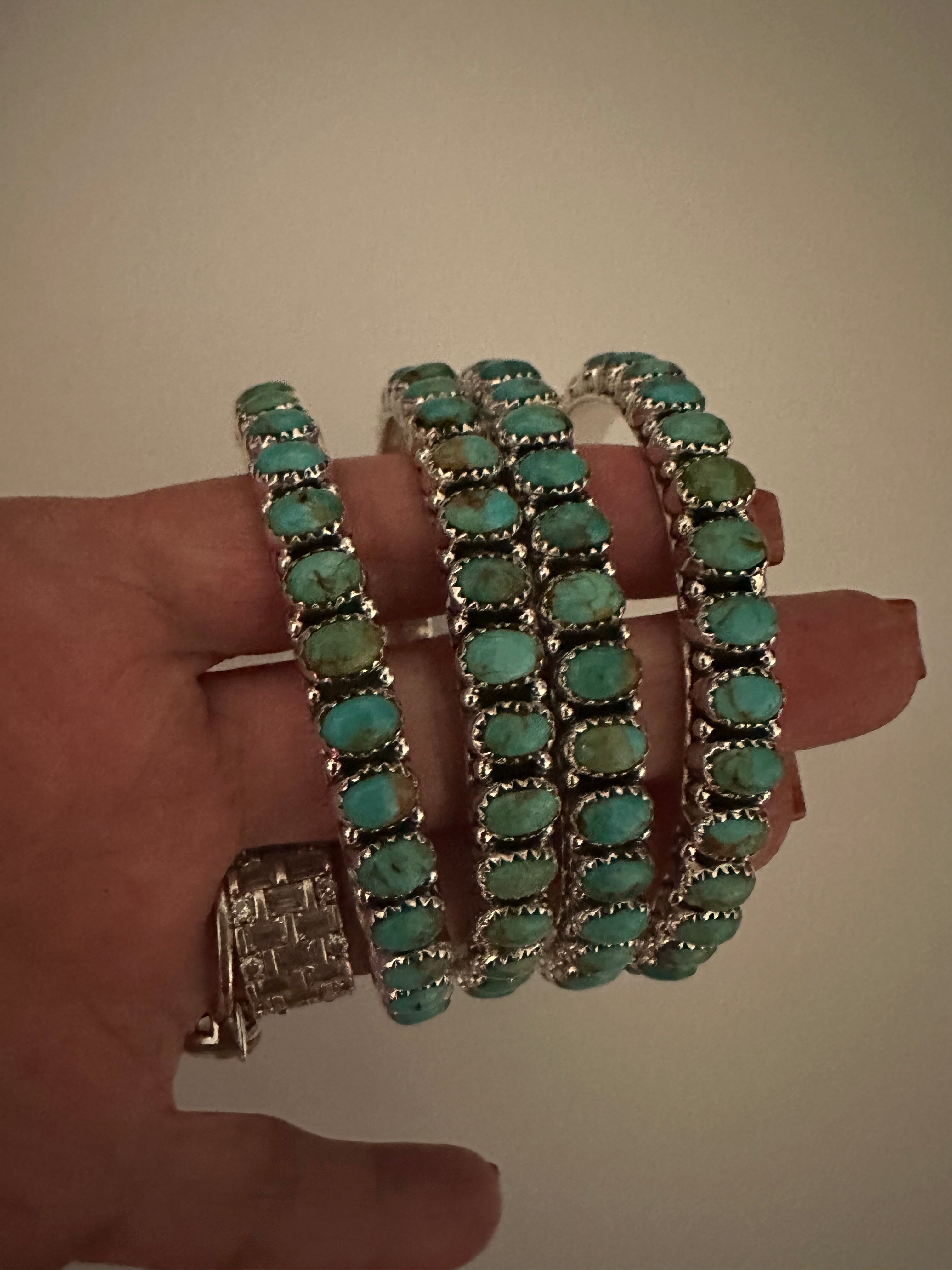 Handmade Royston Turquoise & Sterling Silver Bangle Bracelet 7.5 inch