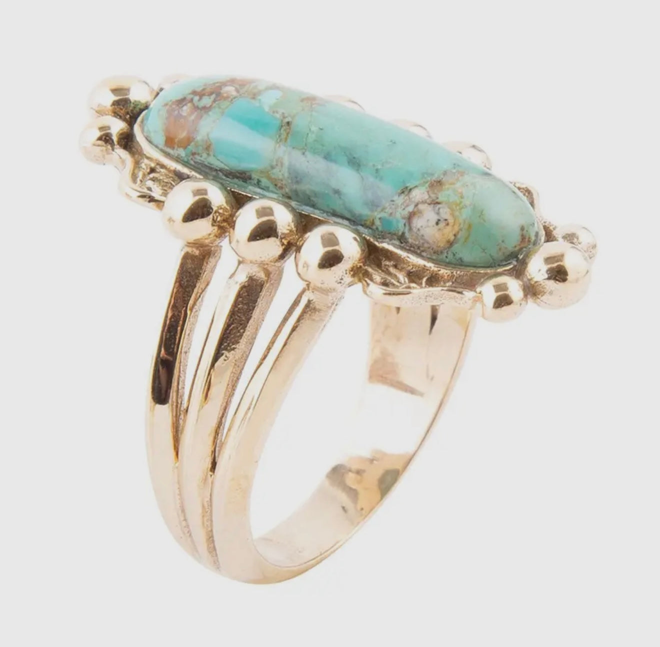 “The Golden Collection” Tucson Turquoise Ring Handmade Gold Plated Ring SIZE 5.5