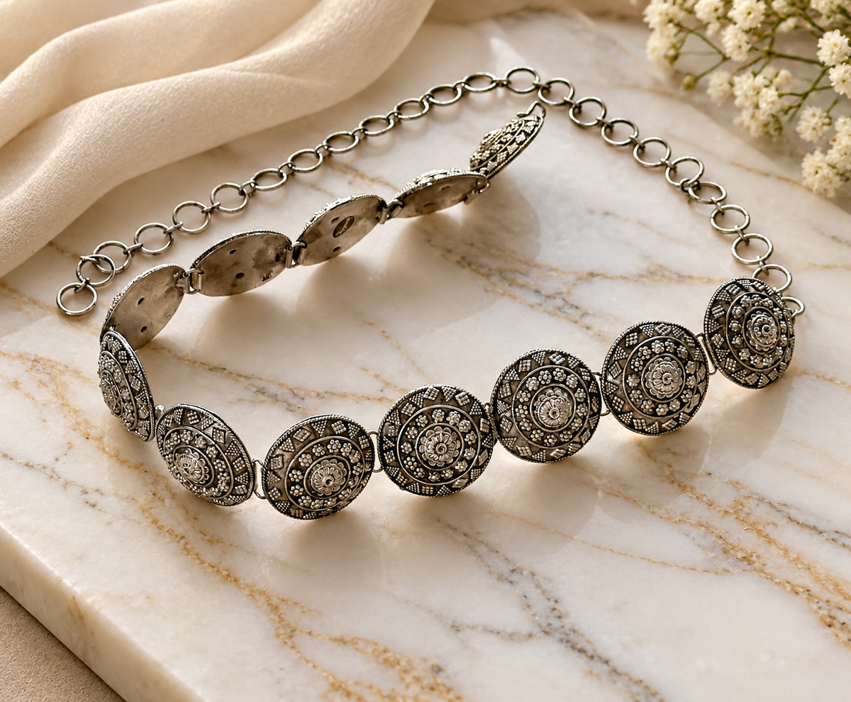 Antique Vintage Silver-Plated Brass Belt