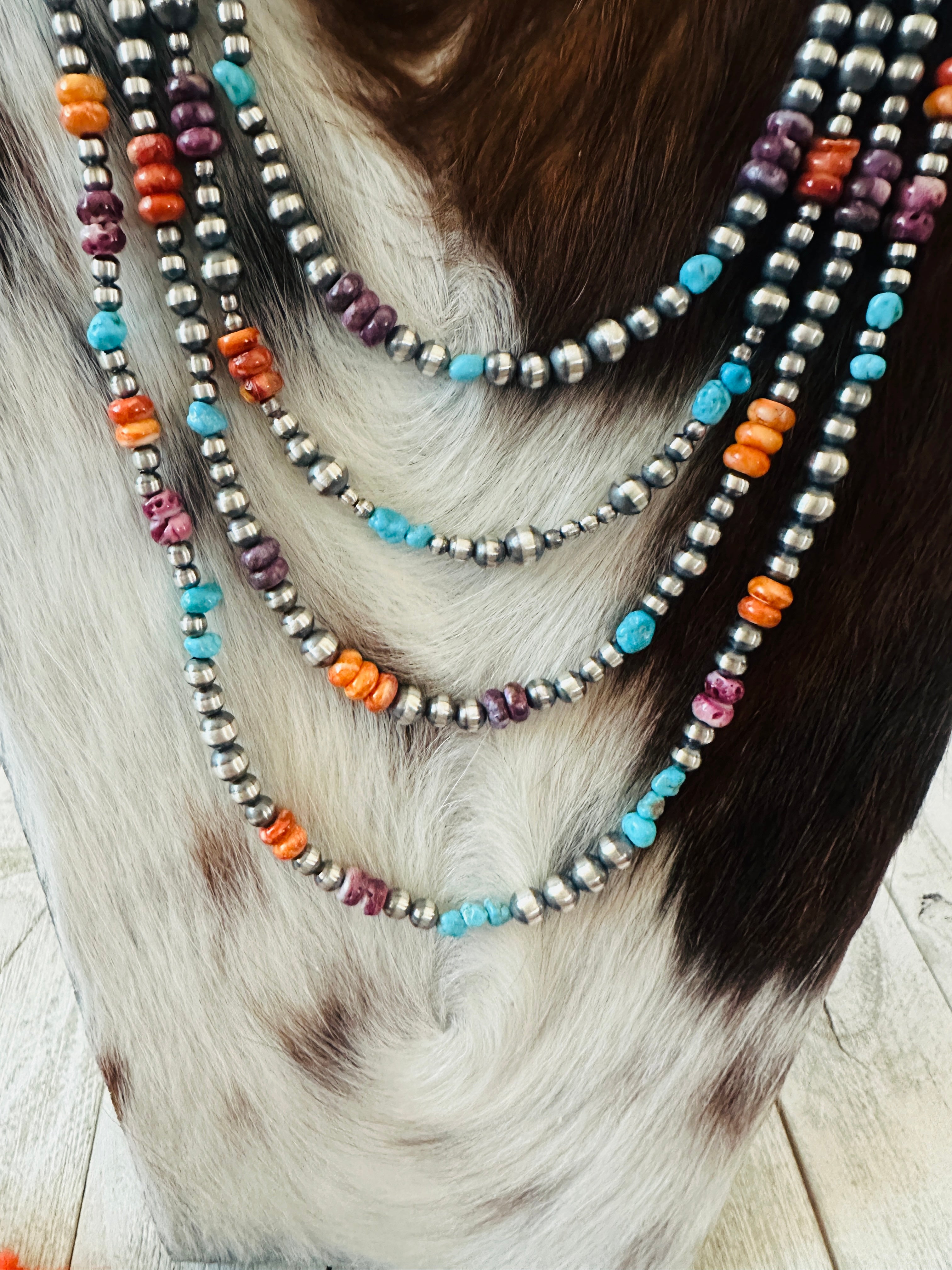 Handcrafted Sterling Silver, Spiny Oyster & Turquoise Beaded Necklace