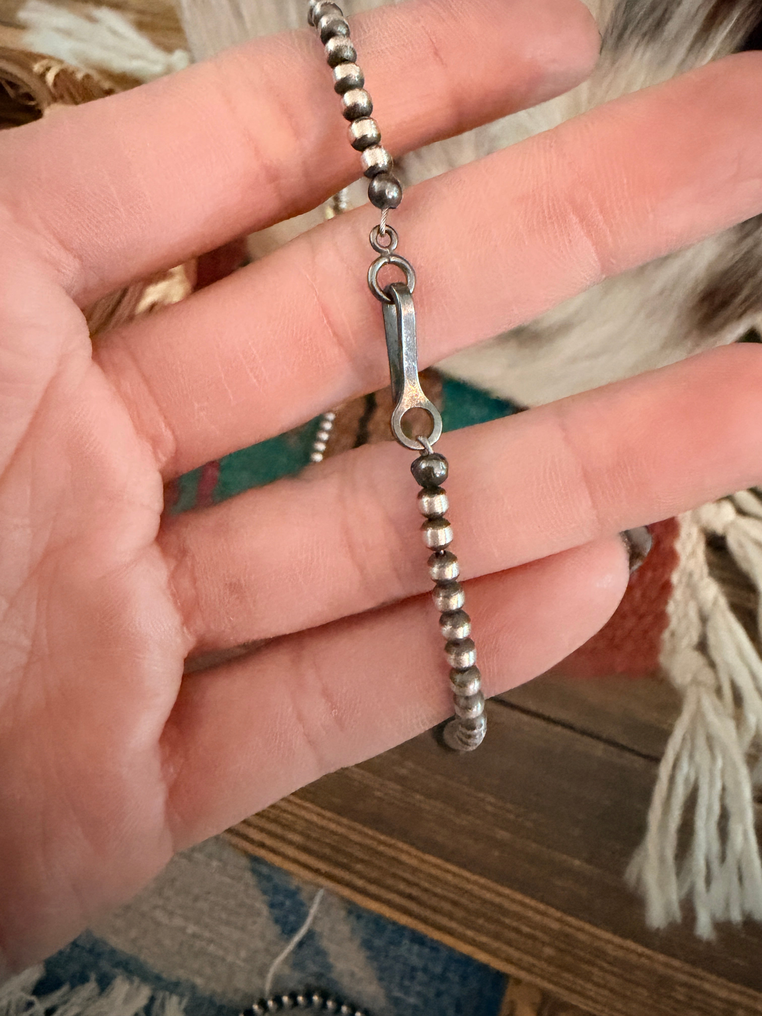 Handcrafted Bumblebee and Sterling Silver Pearl 14” Beaded Necklace