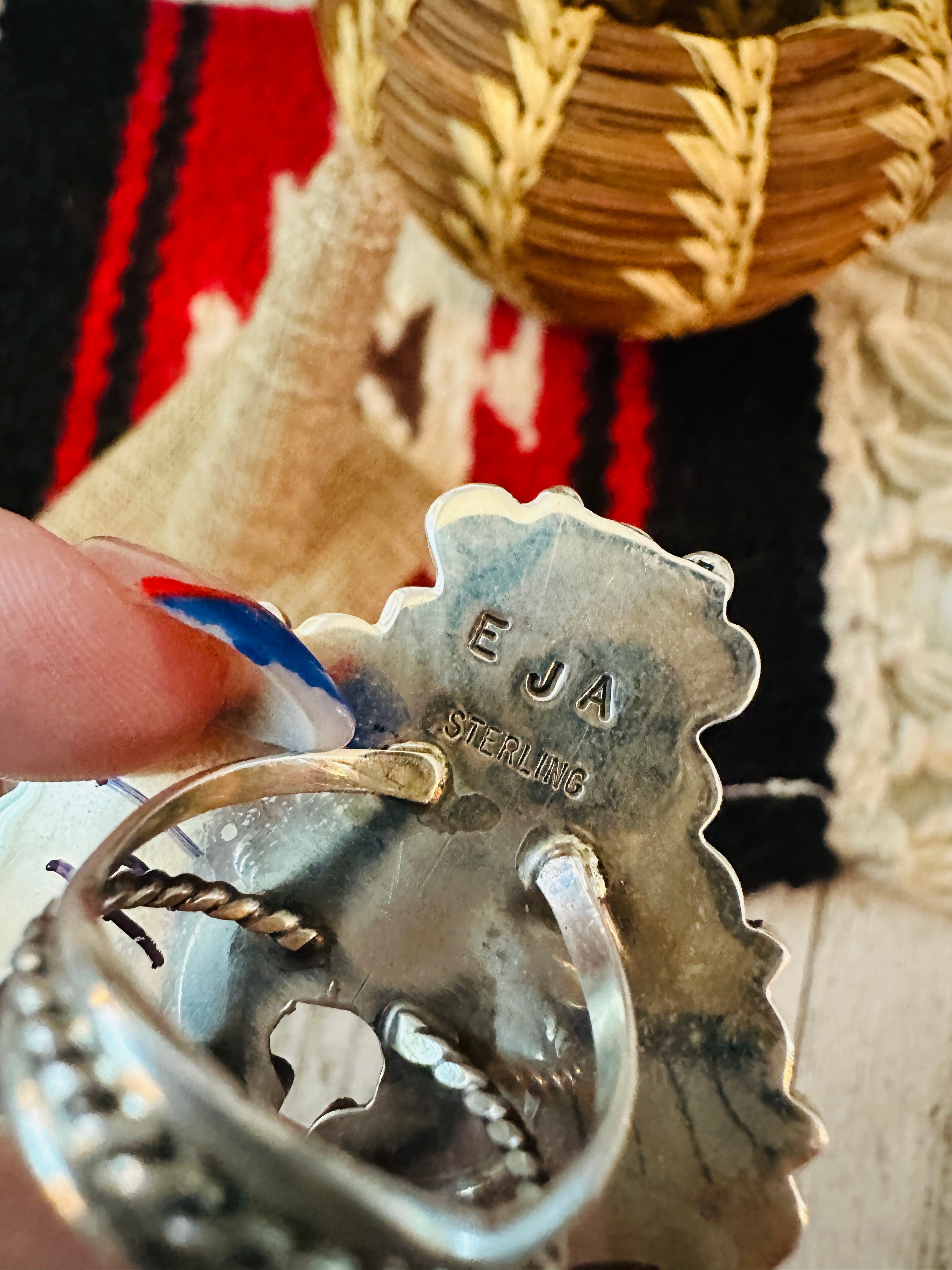 Handcrafted Sterling Silver & Turquoise Naja Cluster Ring, Signed EJA