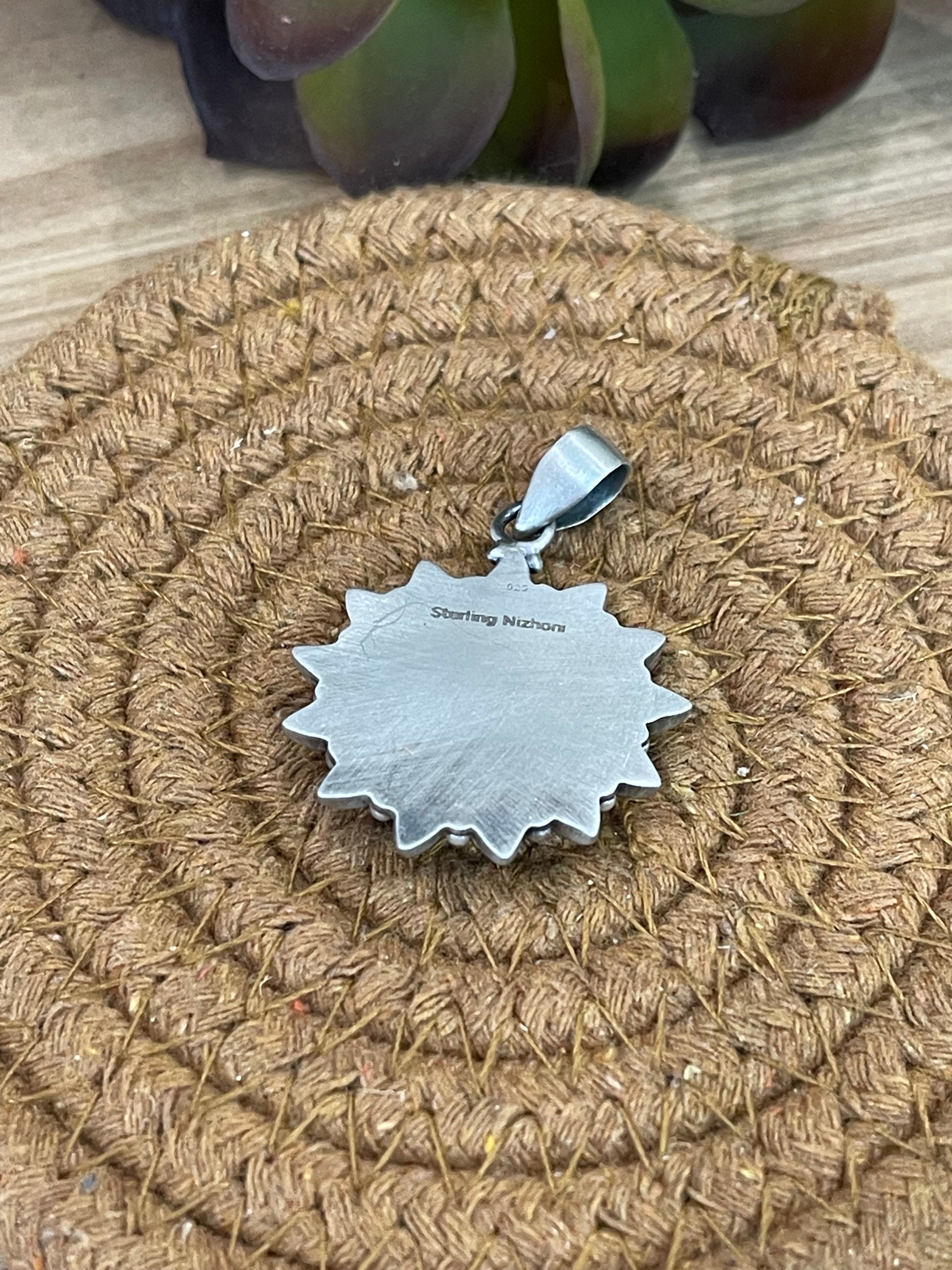 Handmade Sterling Silver Kingman Turquoise Pendant with Signed Nizhoni