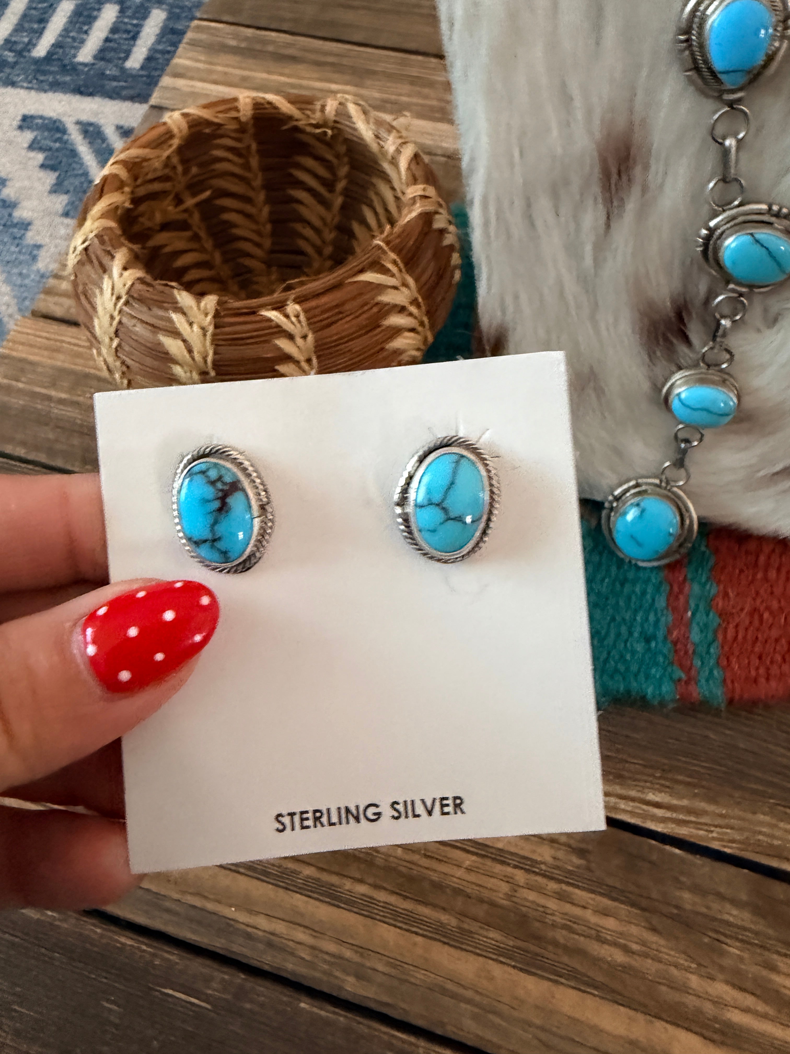 Handcrafted Turquoise & Sterling Silver Necklace and Earring Set