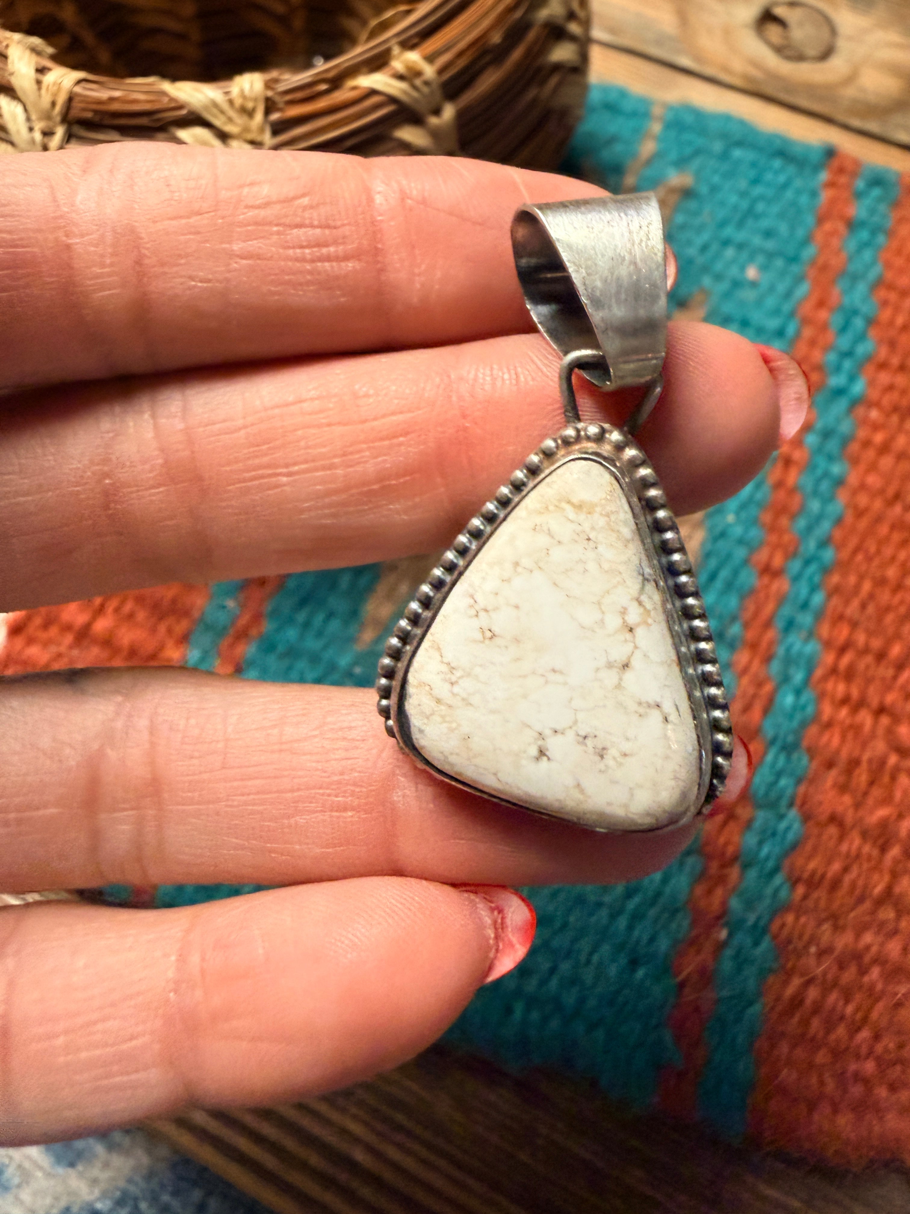 Handcrafted Sterling Silver & White Buffalo Pendant by Sheila Becenti