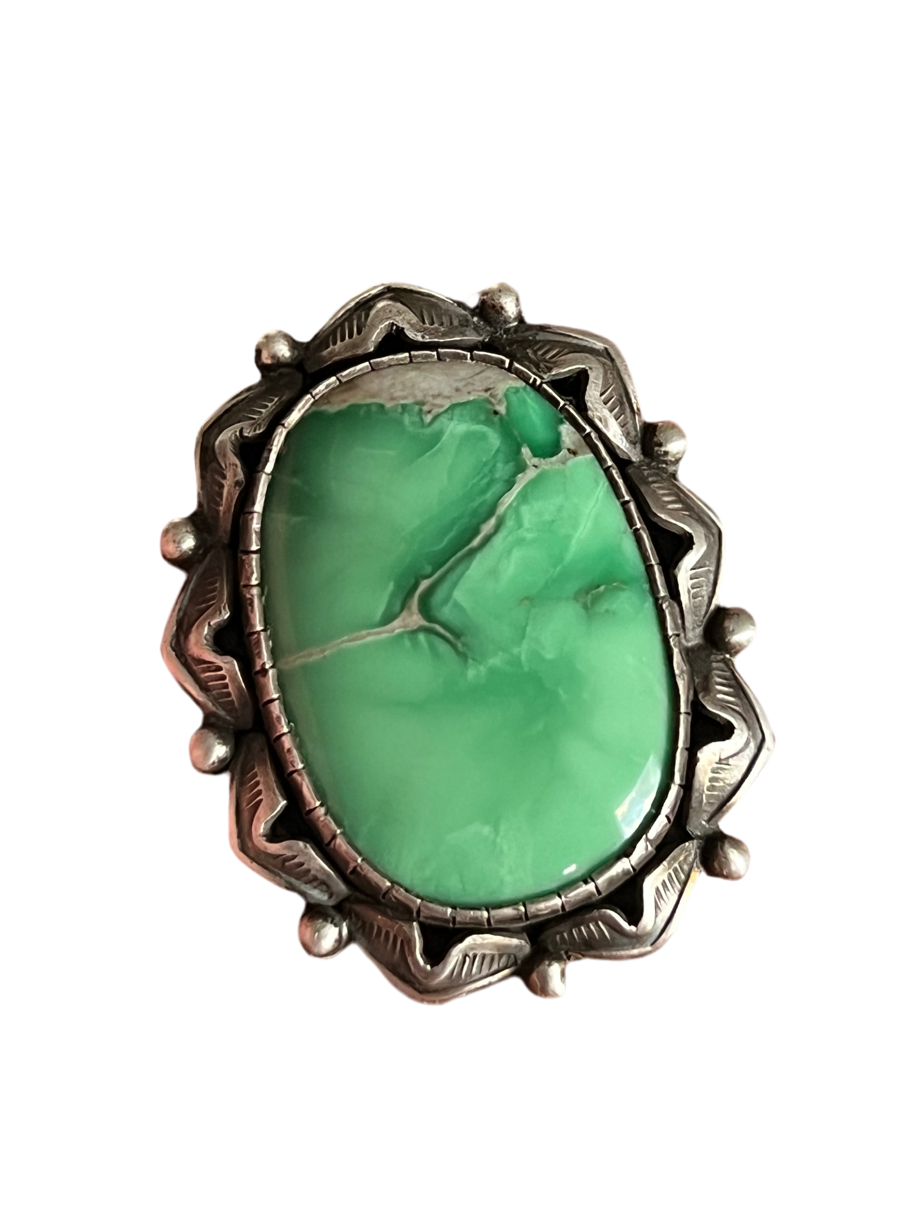 Artisan Sterling Silver and Broken Bow Variscite Statement Ring by Cailey Elle, Size 9.5