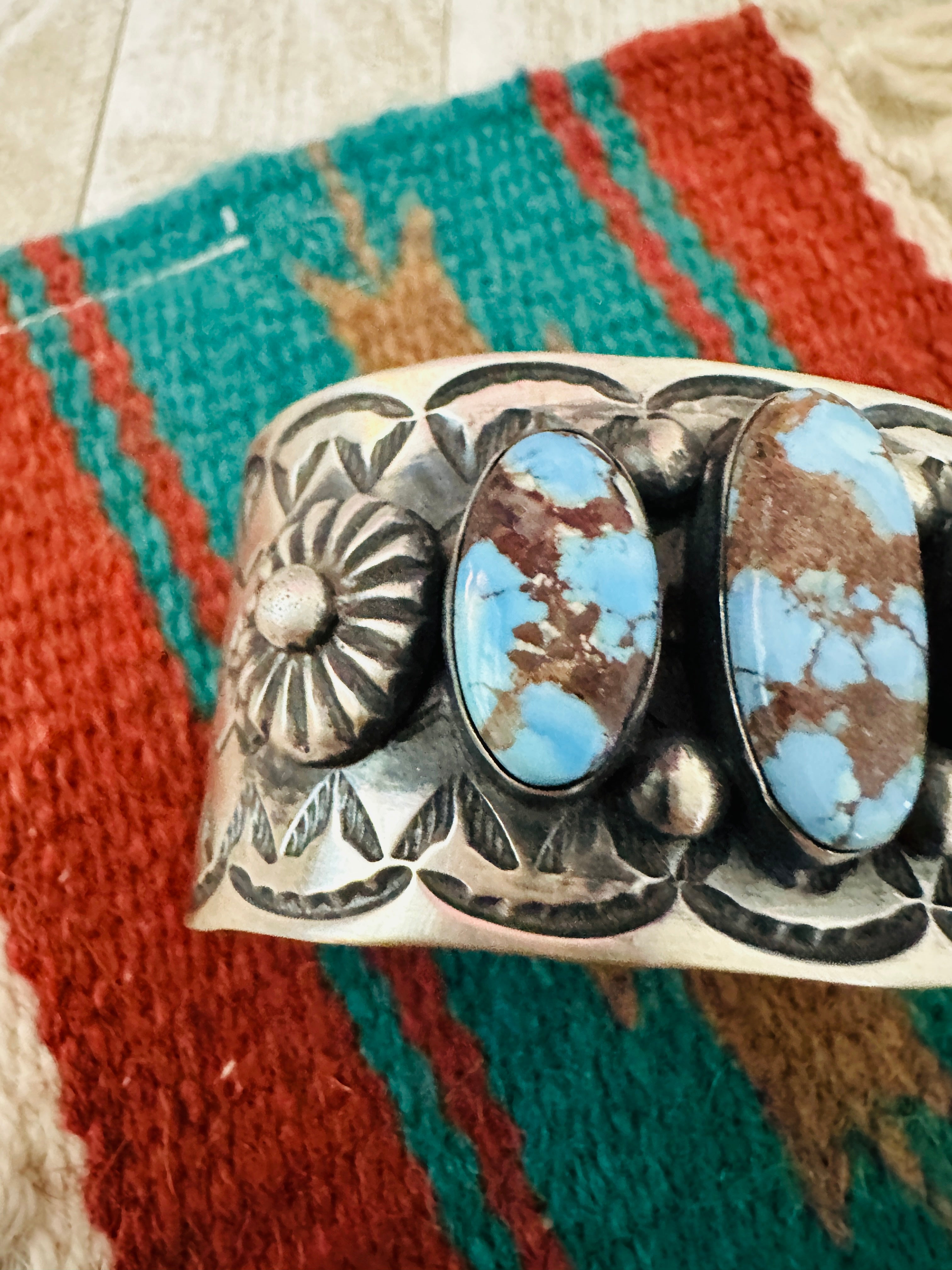 Handcrafted Sterling Silver & Golden Hills Turquoise Cuff Bracelet by Chimney Butte /
