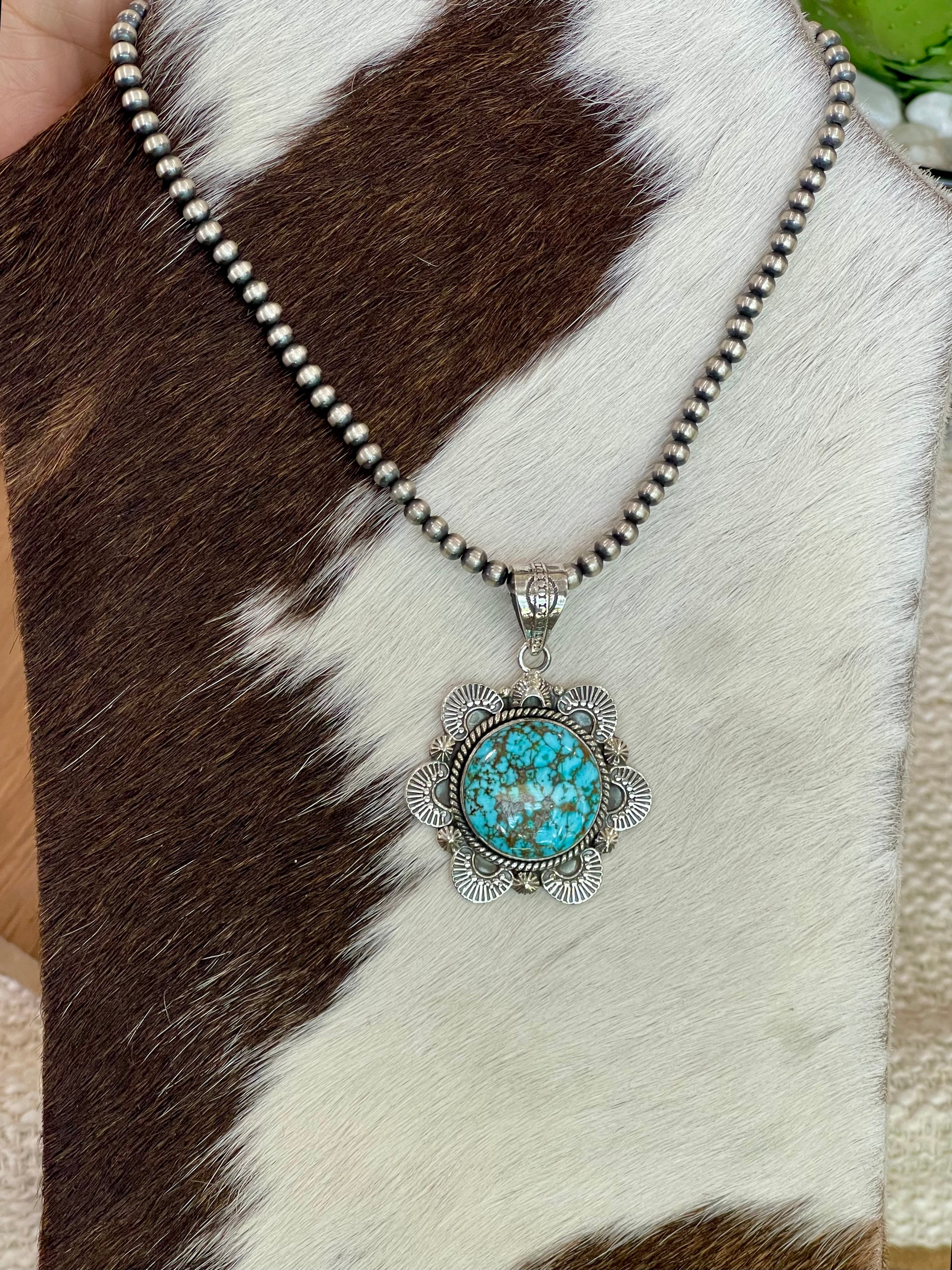 Handcrafted Sterling Silver & Number 8 Turquoise Pendant