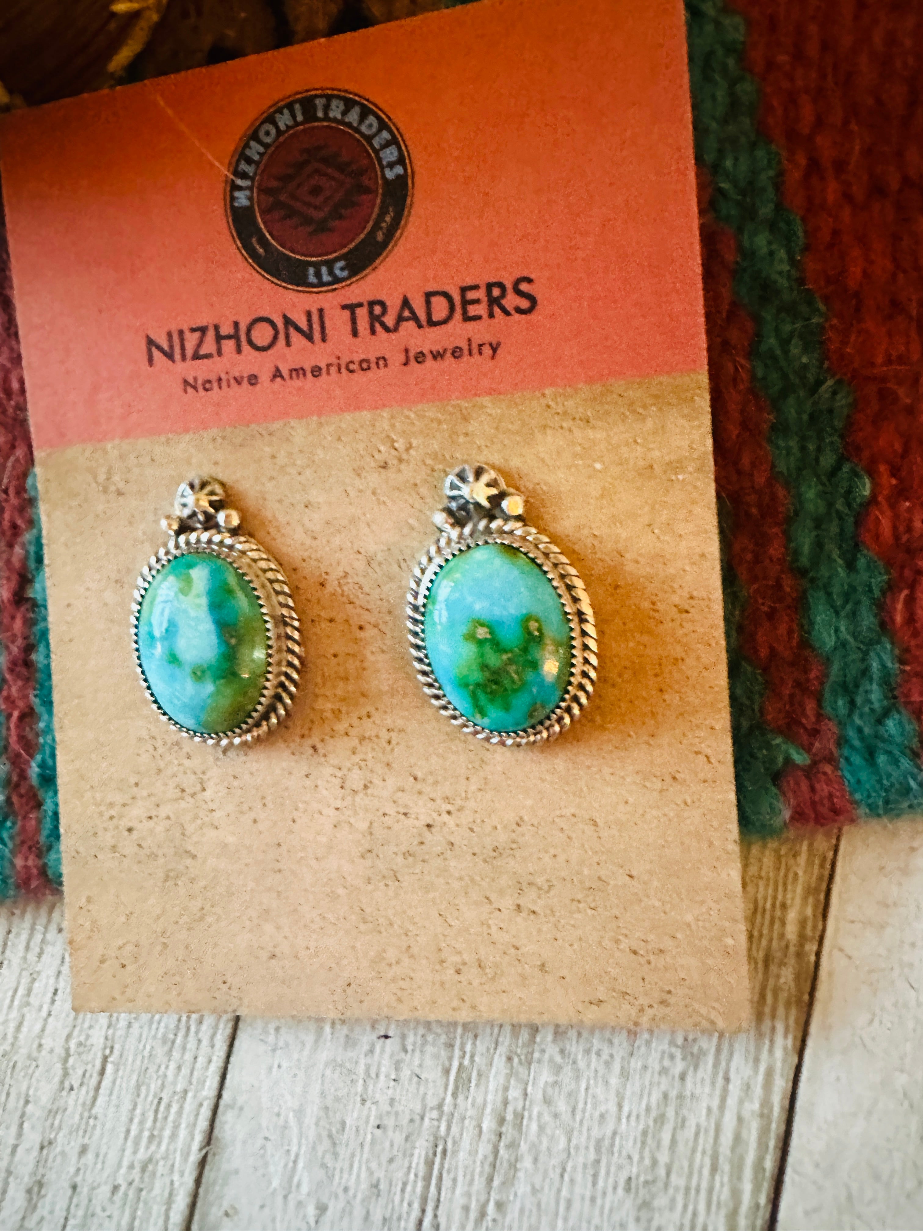 Navajo Sonoran Mountain Turquoise And Sterling Silver Post Earrings