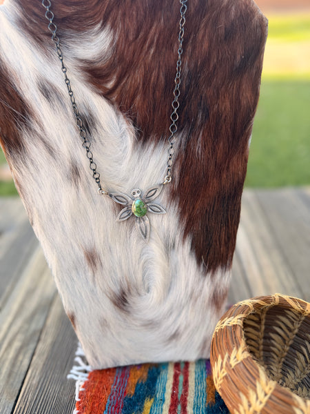 Handcrafted Sonoran Mountain Turquoise & Sterling Silver Dragonfly Nec
