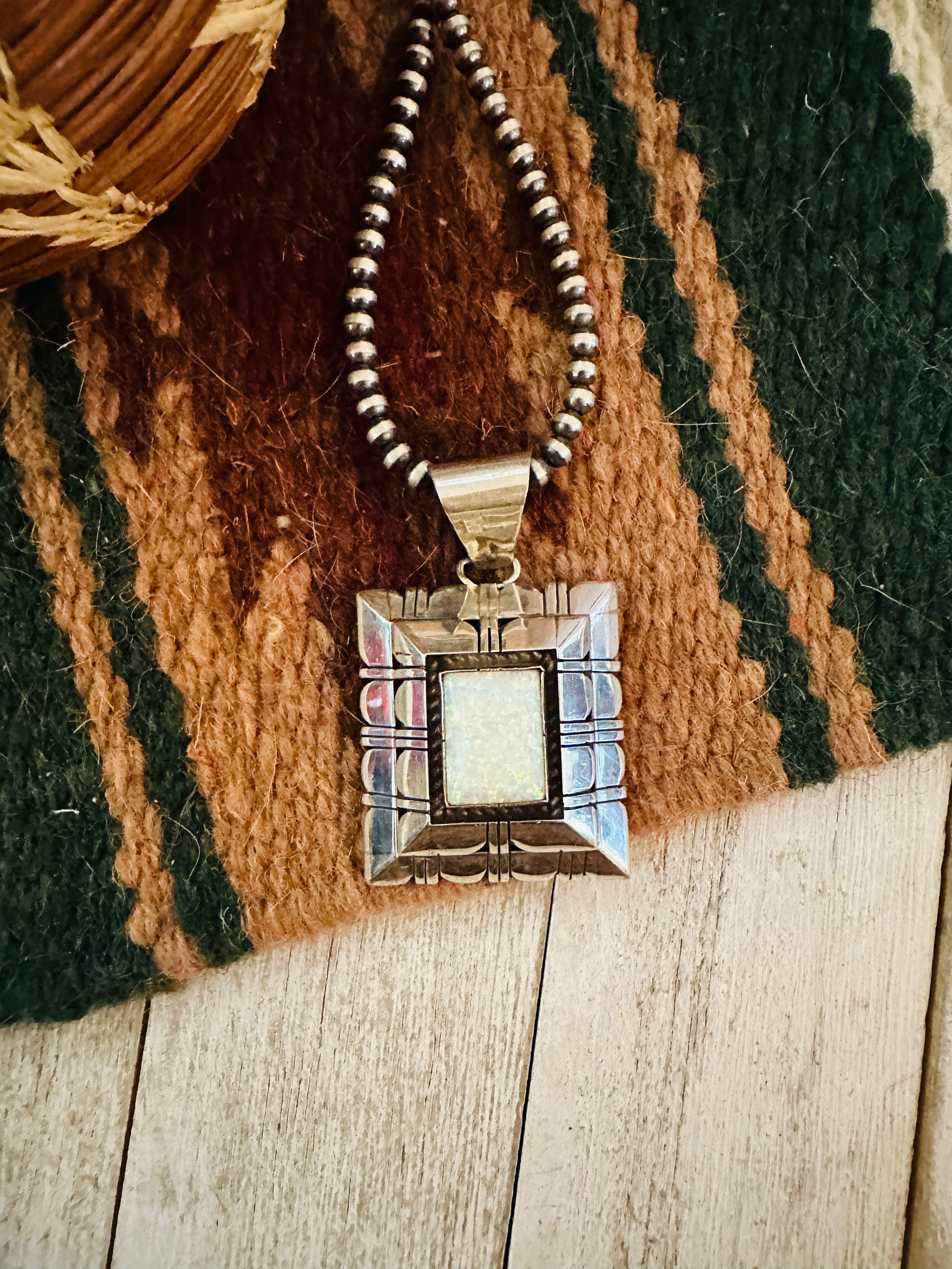 Navajo Sterling Silver & White Opal Pendant