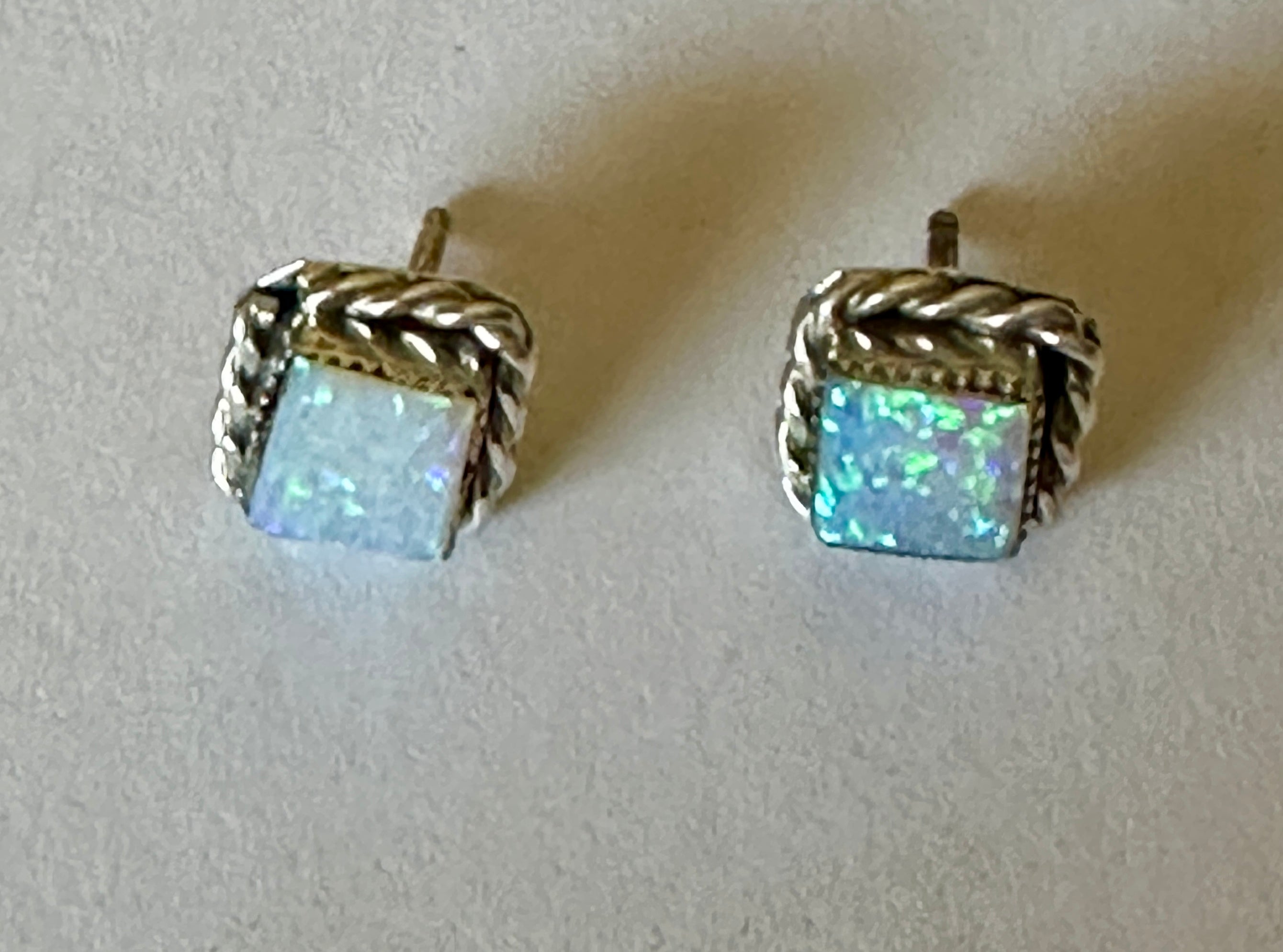 Handcrafted White Opal Inlay & Sterling Silver Stud Earrings