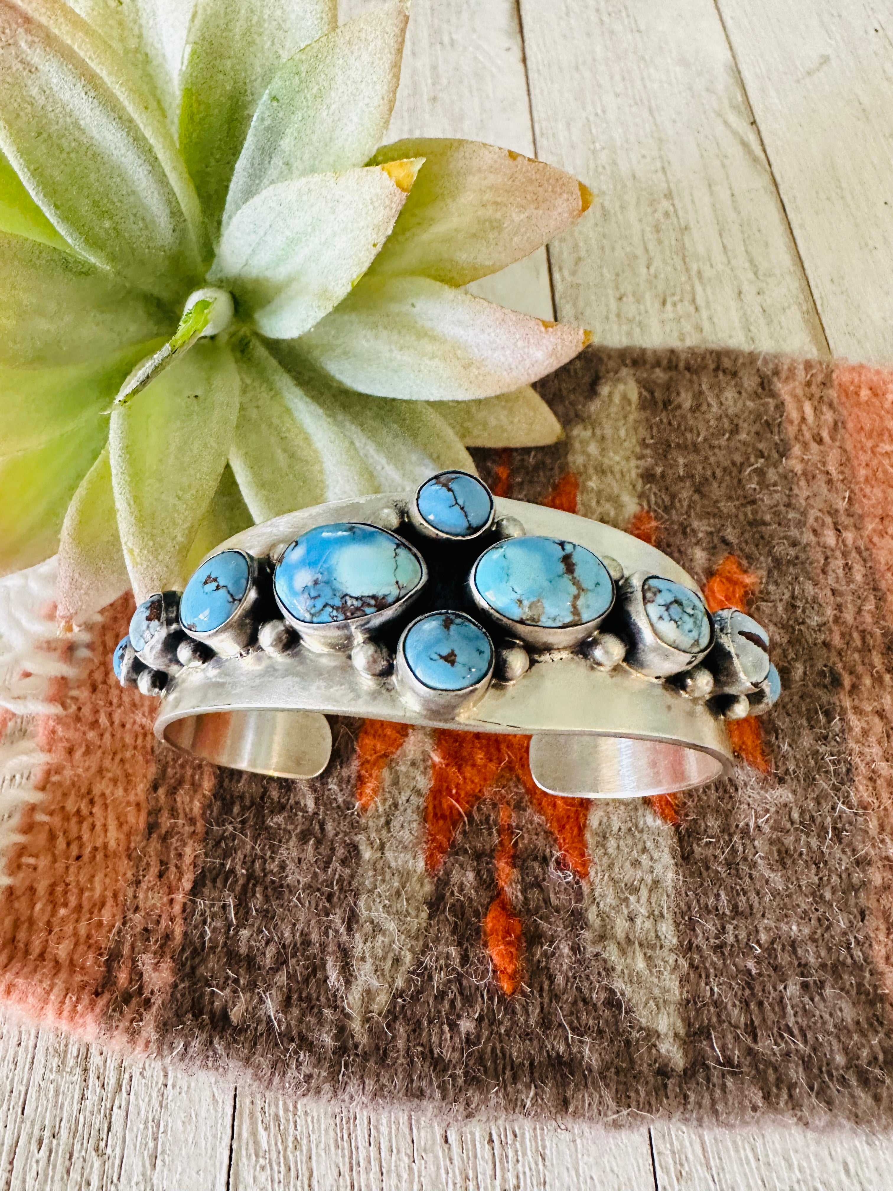 Navajo Golden Hills Turquoise & Sterling Silver Cuff Bracelet