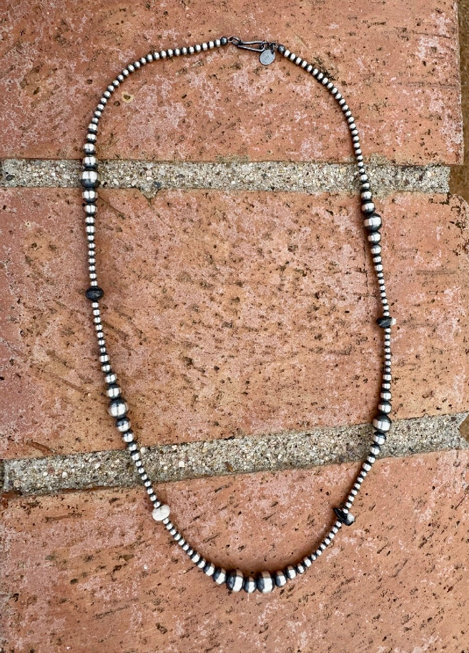 Handcrafted Sterling Silver & White Buffalo 3-8mm Beaded Necklace 22"