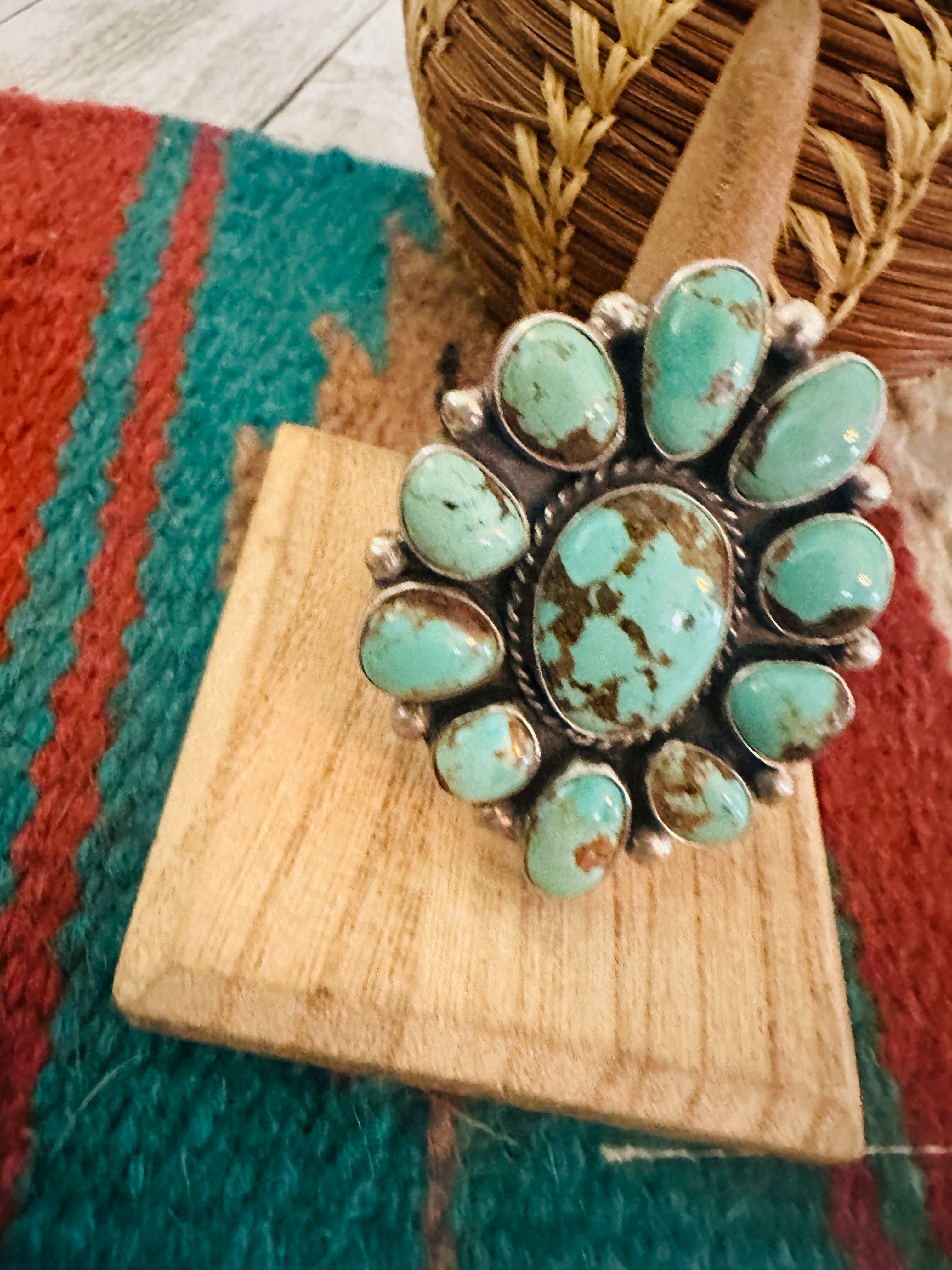 Navajo Sterling Silver & Number 8 Turquoise Adjustable Ring