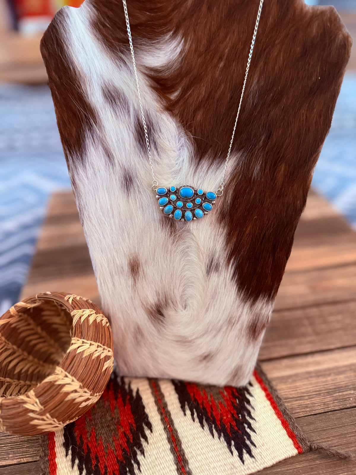 Handcrafted Turquoise & Sterling Silver Cluster Necklace by Paul Largo